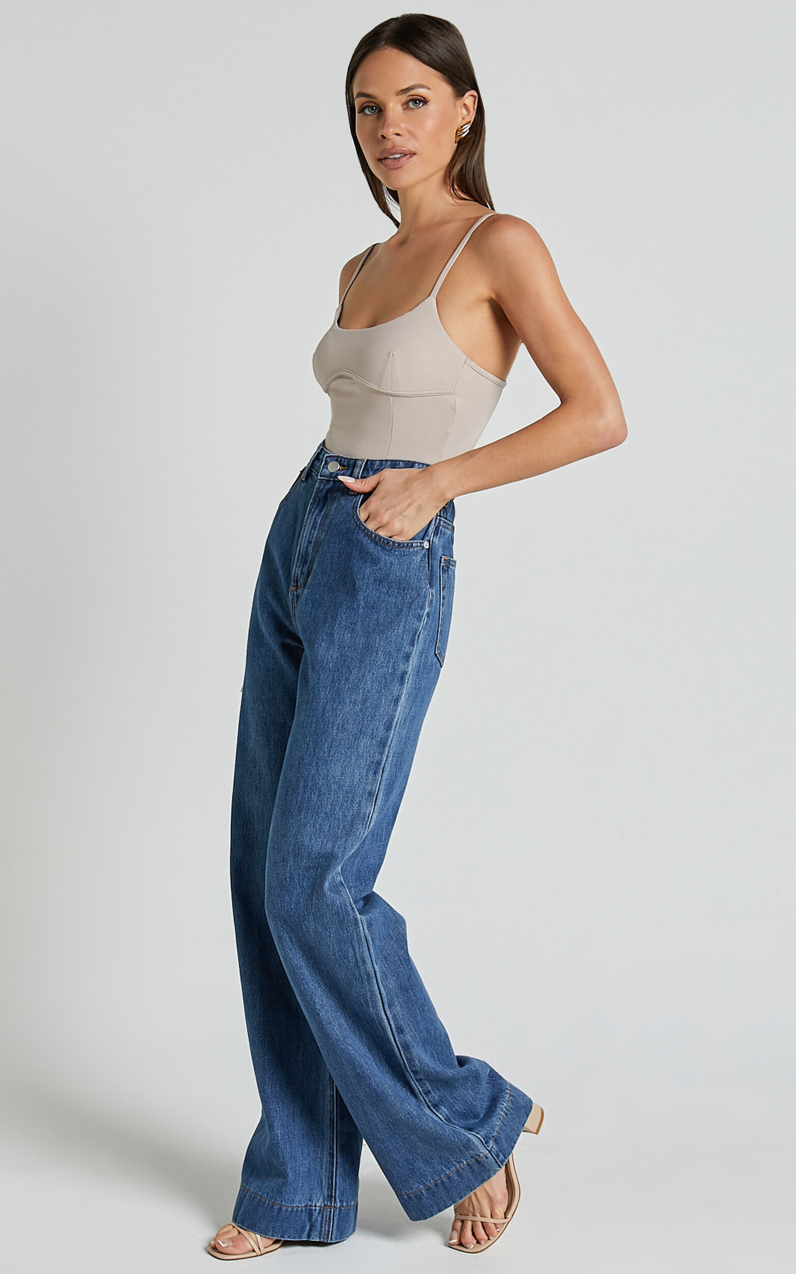 Daramie Bodysuit - Underbust Detail Bodysuit in Sand