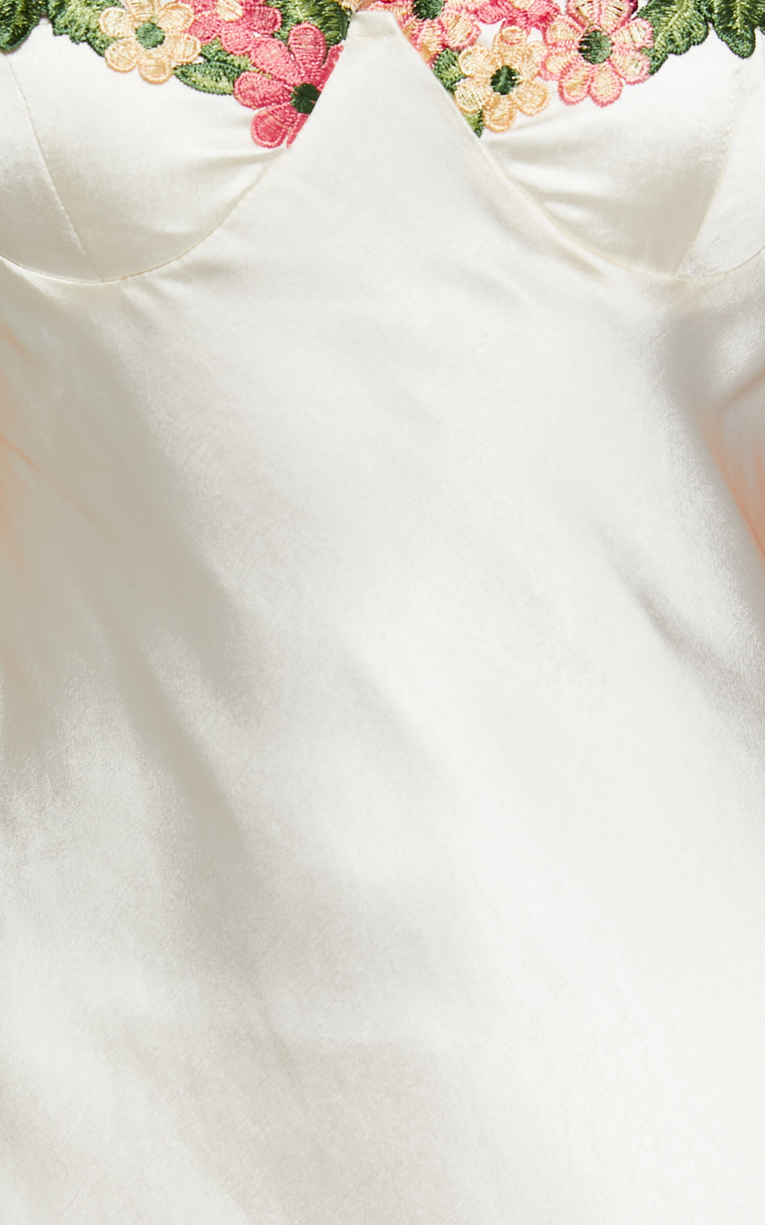 Harmony Midi Dress - Floral Detail Cup Bust Satin Dress in White