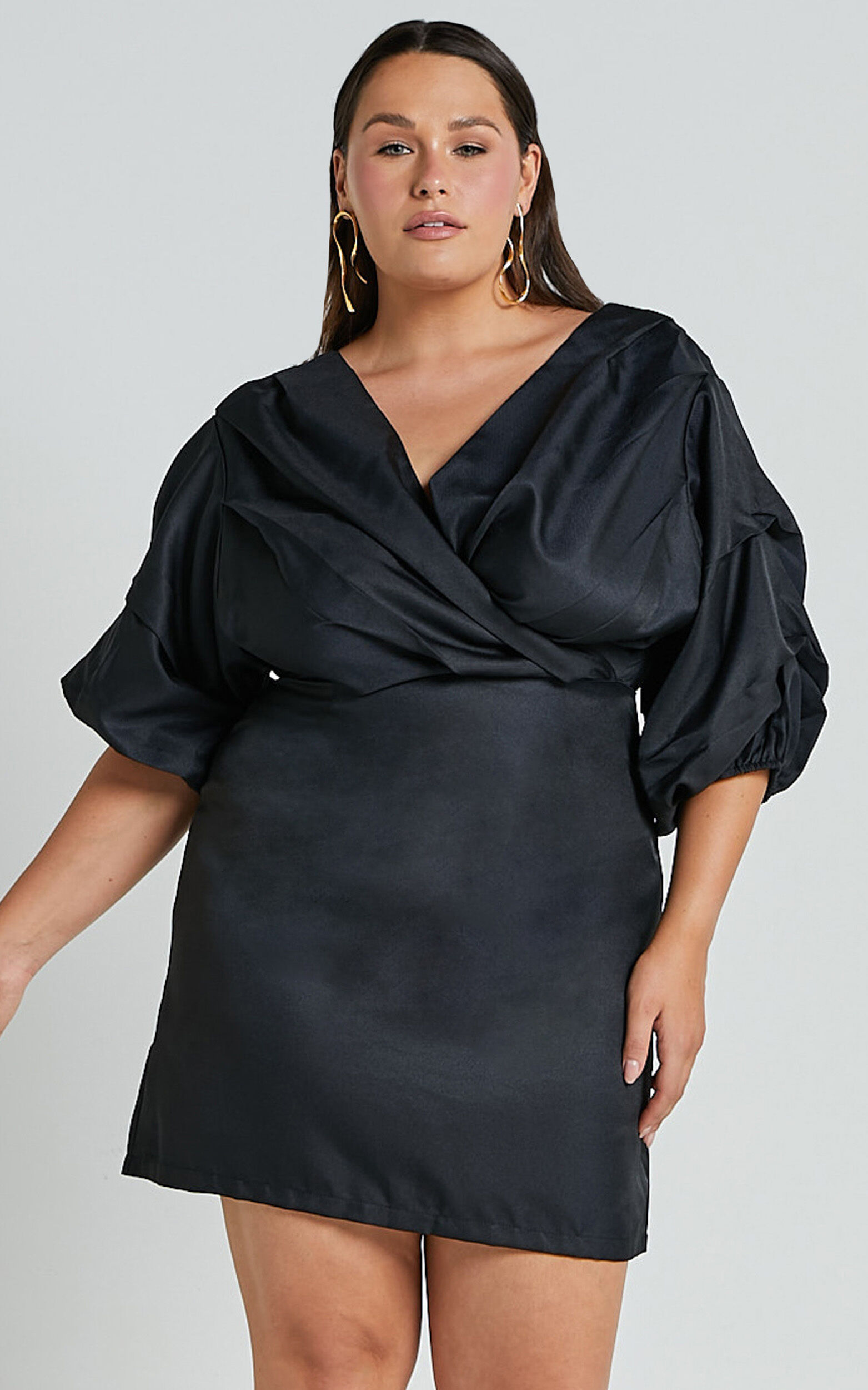 Anastasija Mini Dress - Off Shoulder V Neck Dress in Black