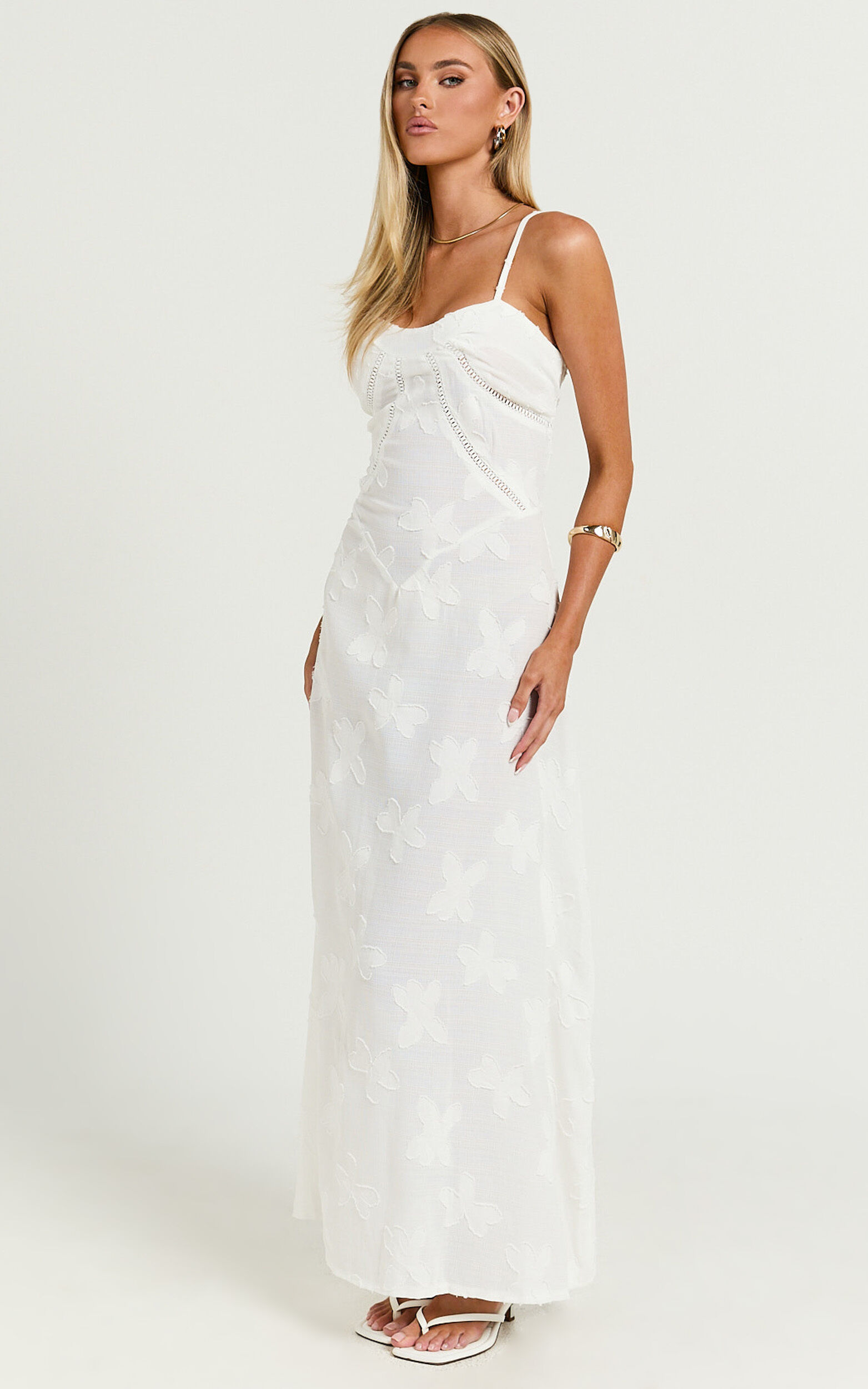 Lily Maxi Dress - Sheer Jacquard Maxi Dress in Cream