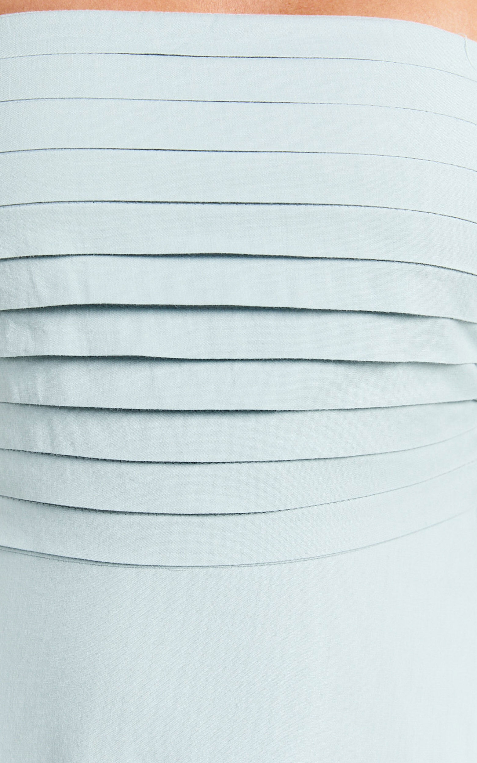 Barbra Midi Dress - Strapless Ruched Bodice Dress in Blue