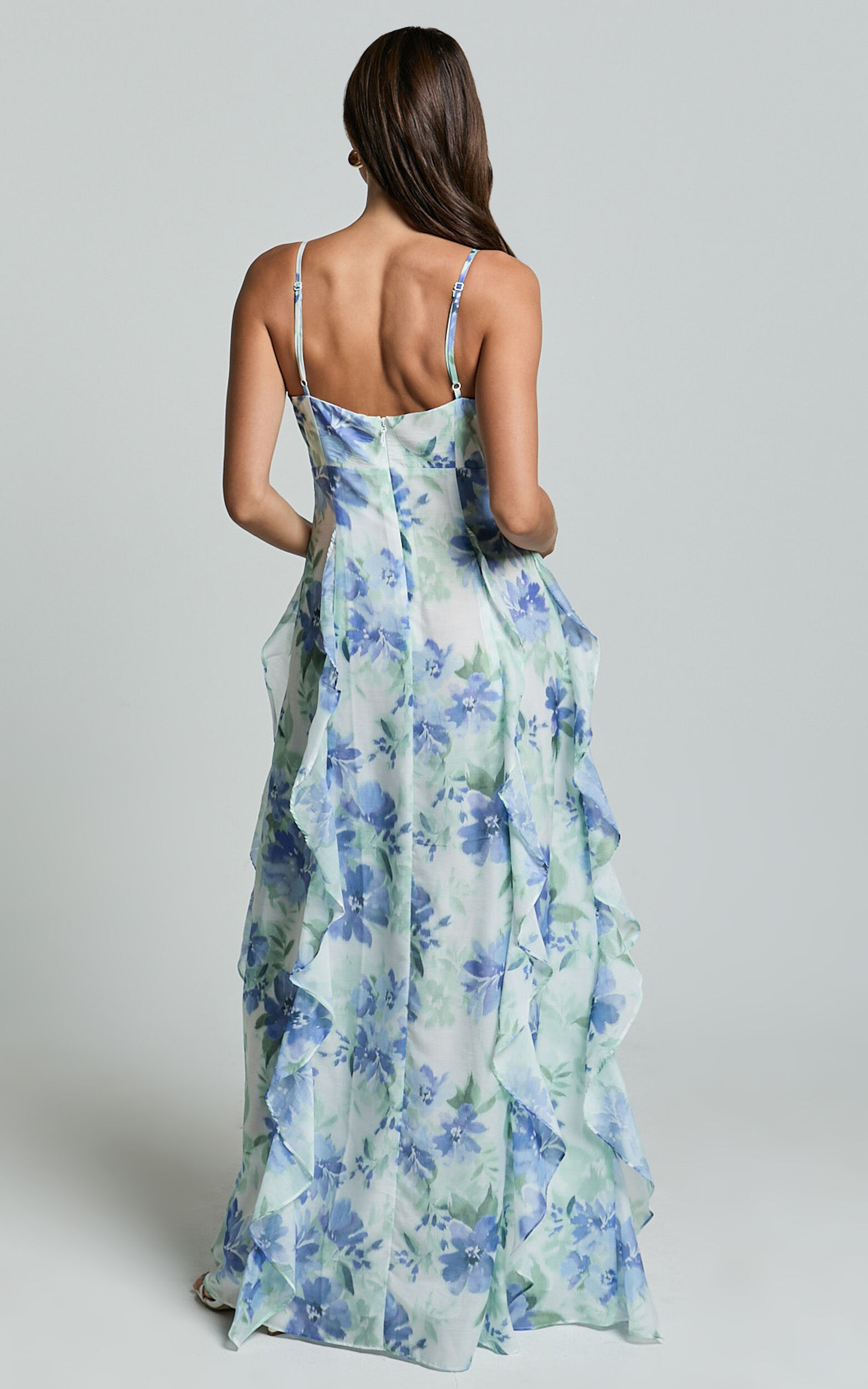 Amalie The Label - Rosalie Strappy Cut Out Ruffle Detail Maxi Dress in Elysian Print