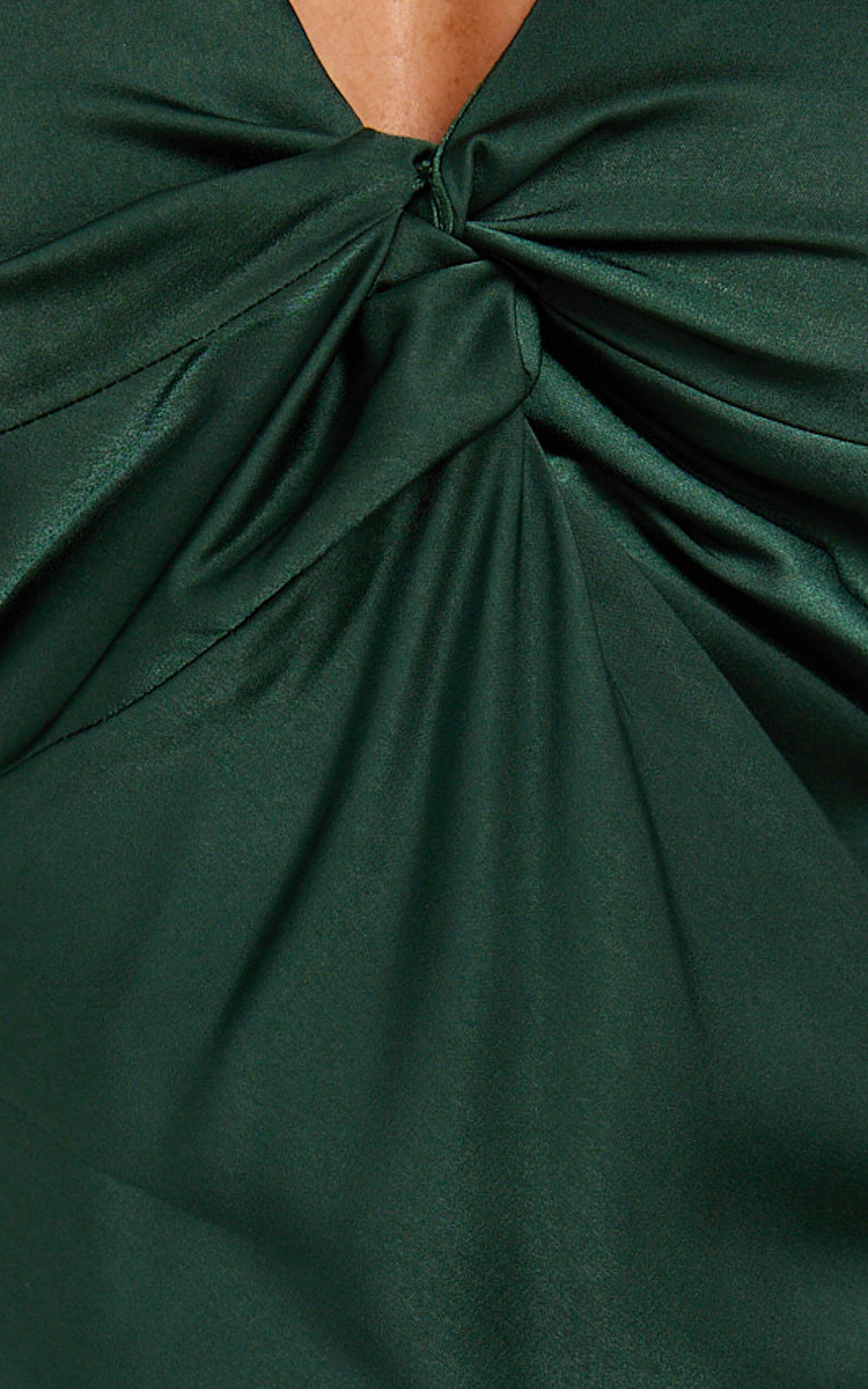 Amartina Midi Dress - V Neck Twist Bodice Flutter Sleeve Dress in Forest Green