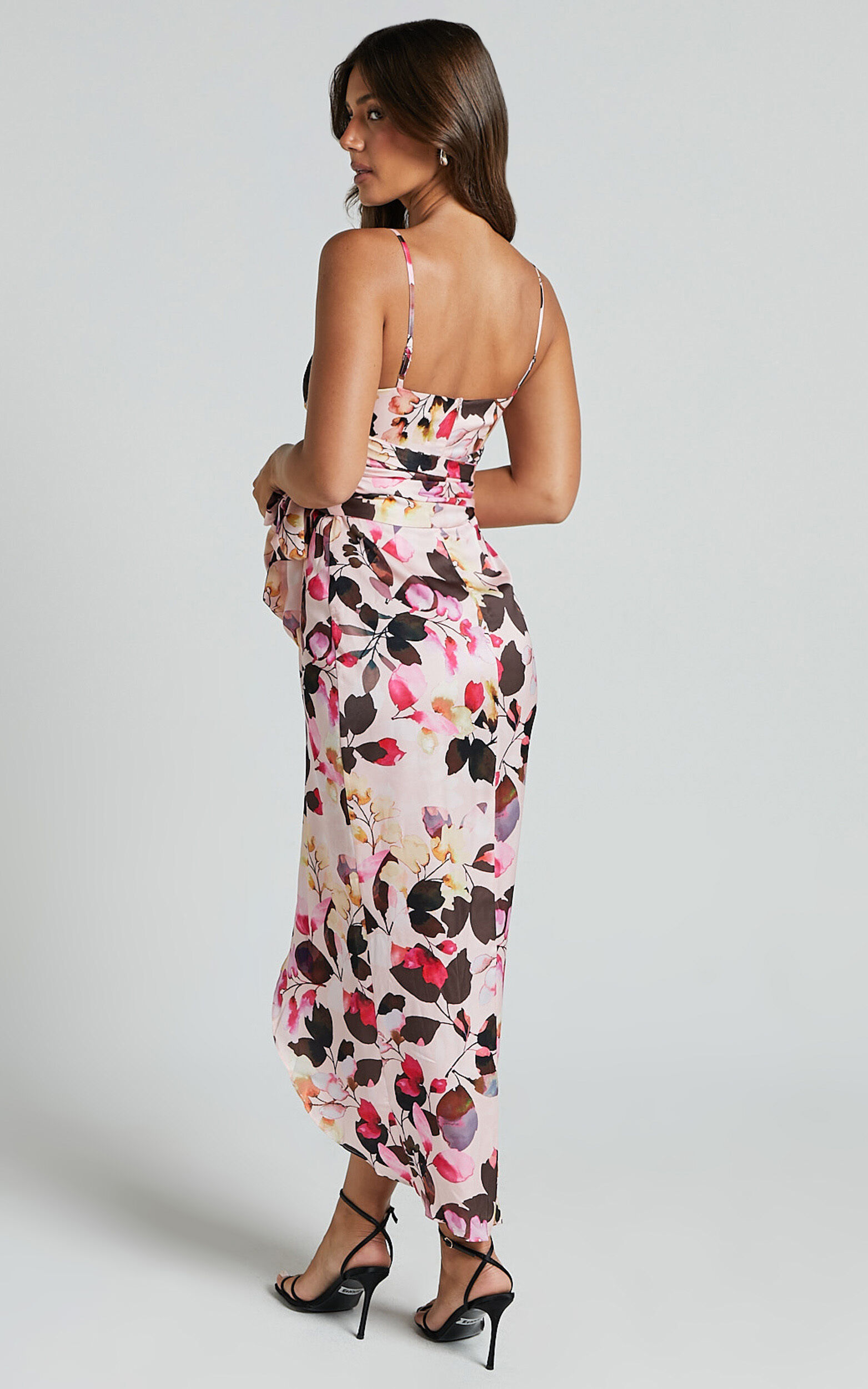 Maddison Midi Dress - Strappy Wrap Dress in Rosalind Print