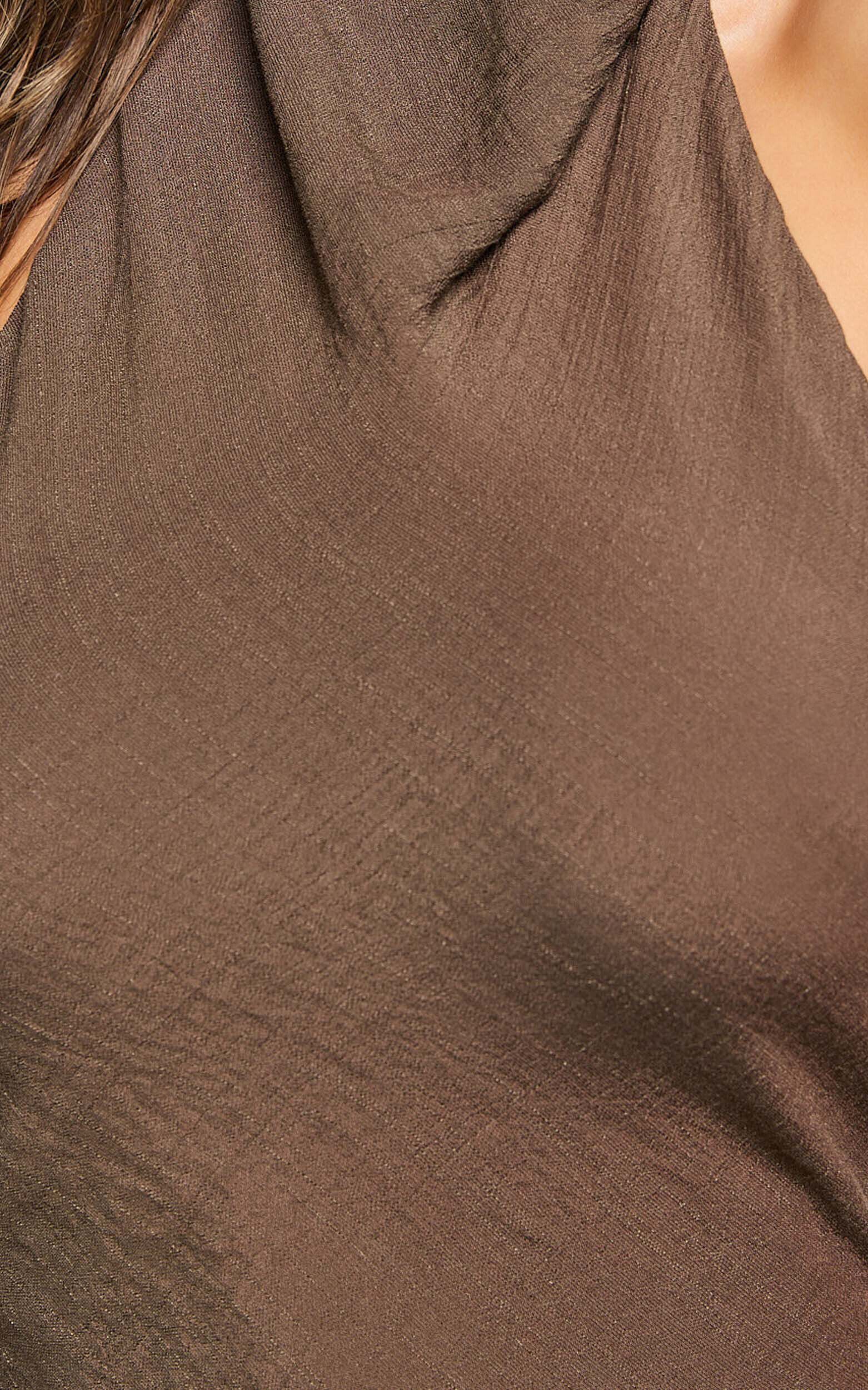 Martine Mini Dress - Halter Cowl Neck Low Tie Back Dress in Brown