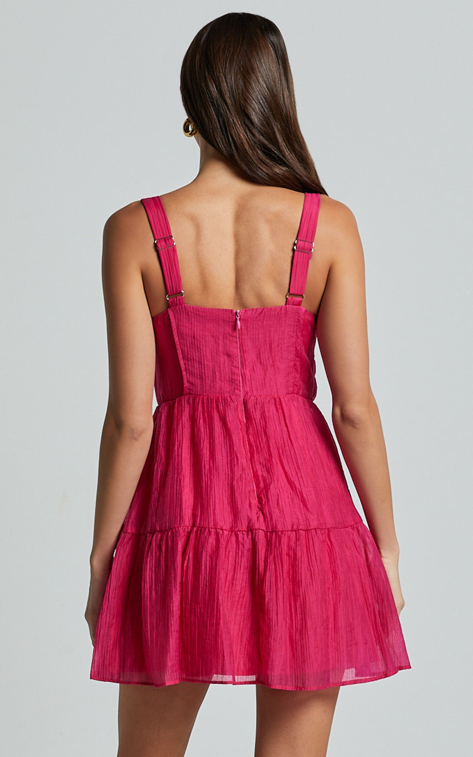 Alva Mini Dress - Sleeveless Ruched Bust Tiered Dress in Fuchsia