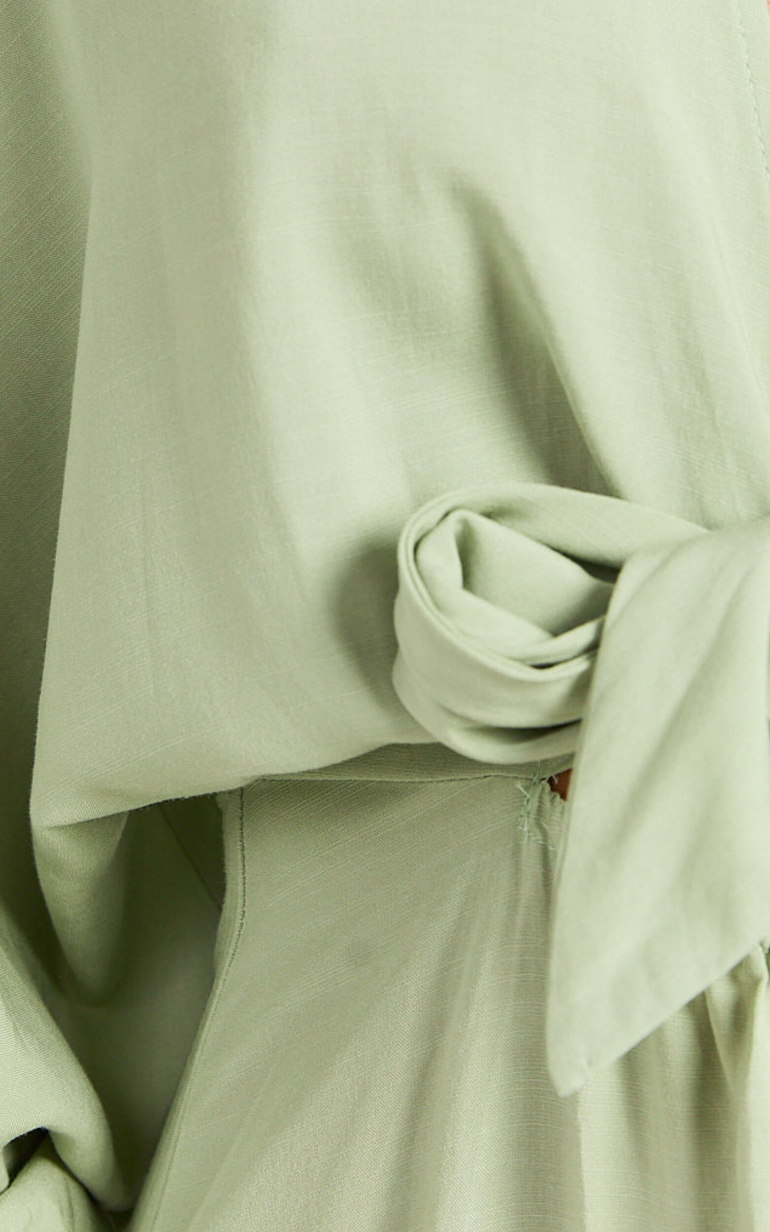 Tyricia Midi Dress - Long Sleeve Tie Front Cut Out Dress in Sage