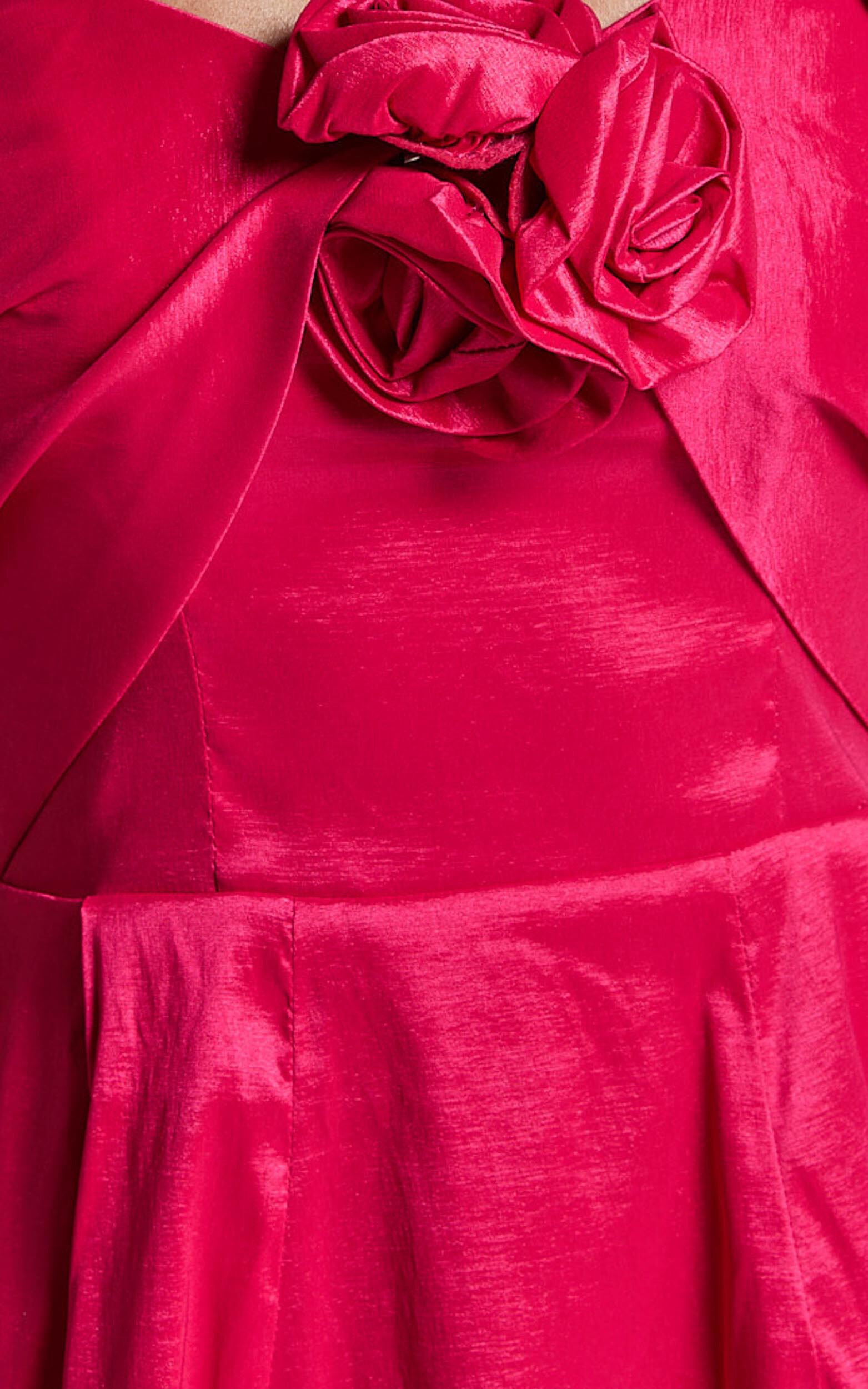 Amberle Mini Dress - Strappy Rosette Detail Bodice Dress in Raspberry