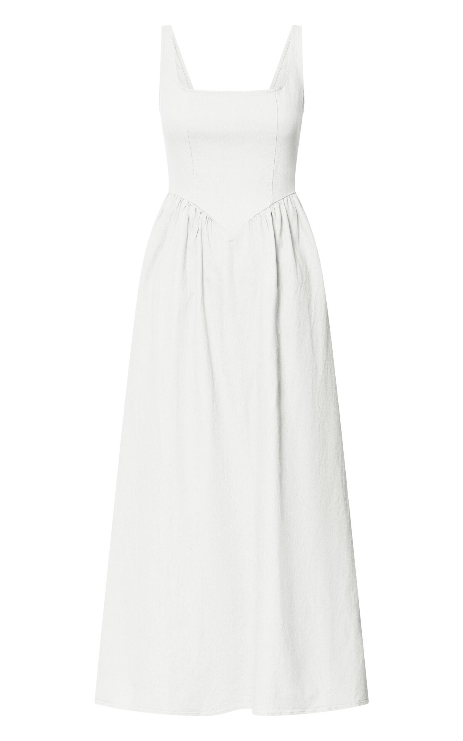 Rhaziya Midi Dress - Sleeveless Straight Neck Fit and Flare Dress in White