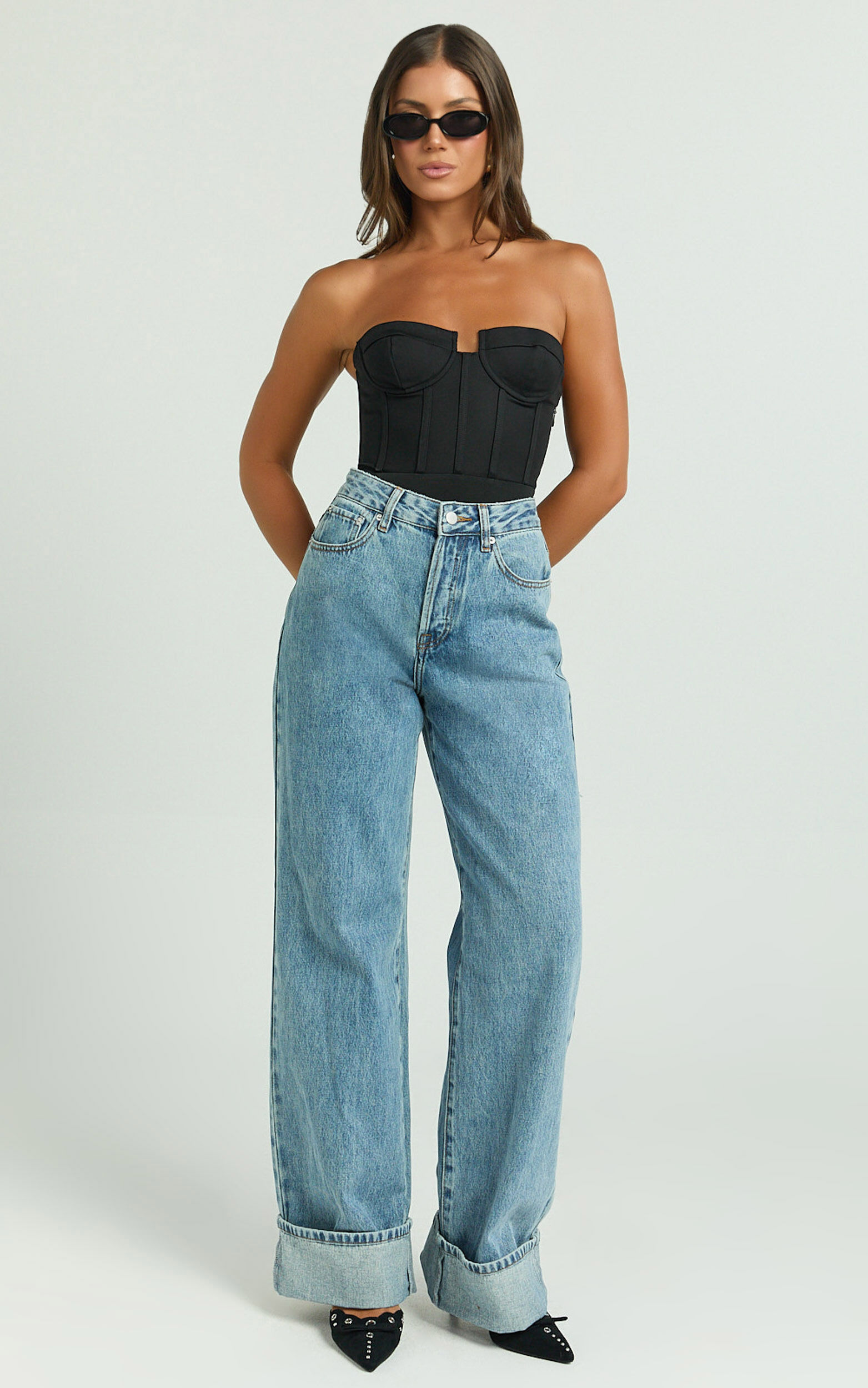 Brigitte Bodysuit - Sweetheart Paneled Bodysuit in Black