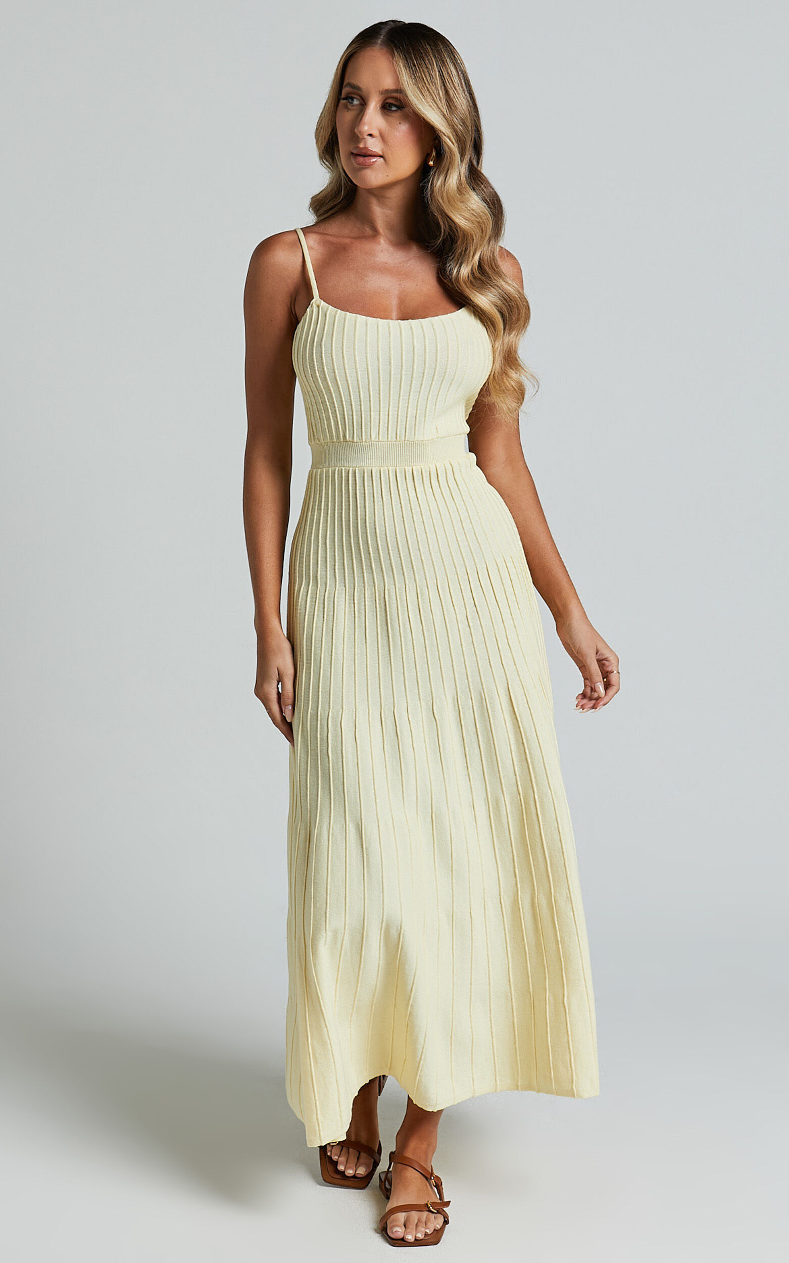 Donissa Midi Dress - Panelled Knit Dress in Butter Yellow