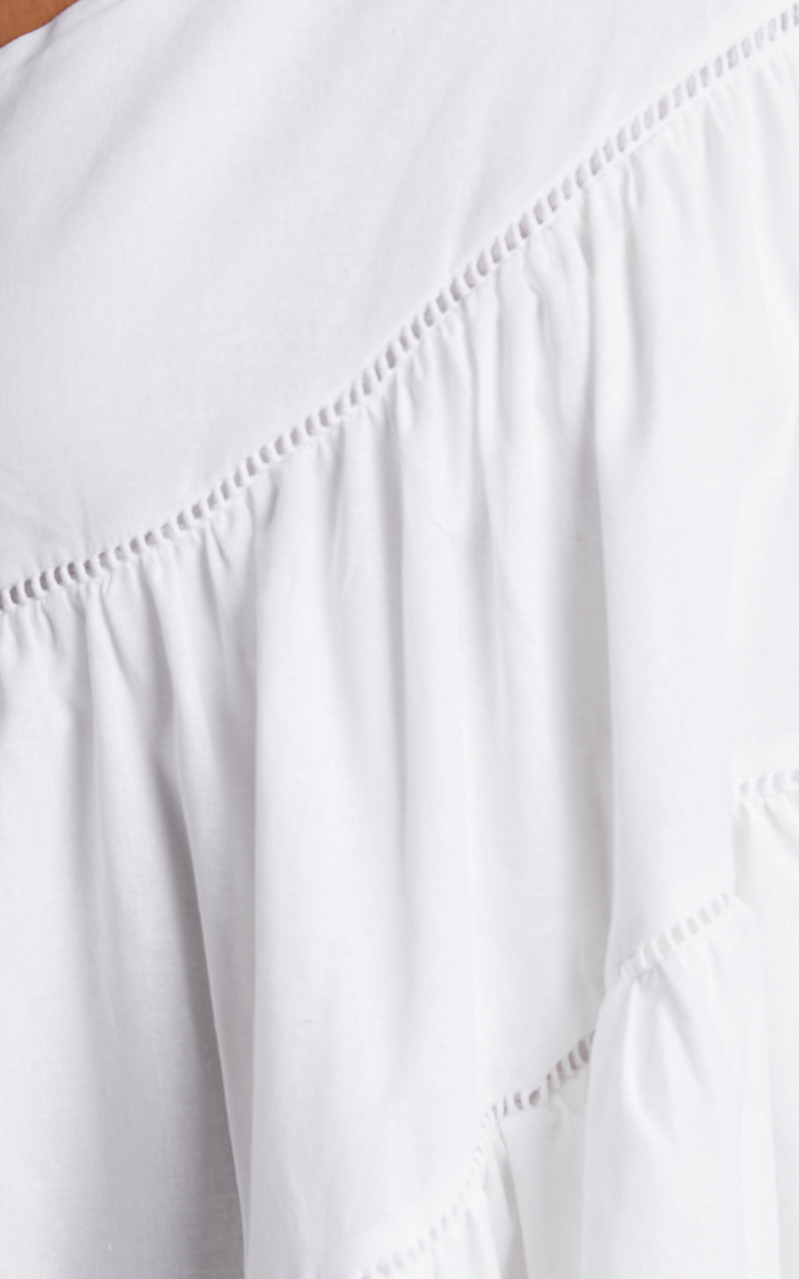 Harleen Mini Dress - Linen Asymmetrical Trim Puff Sleeve Dress in White