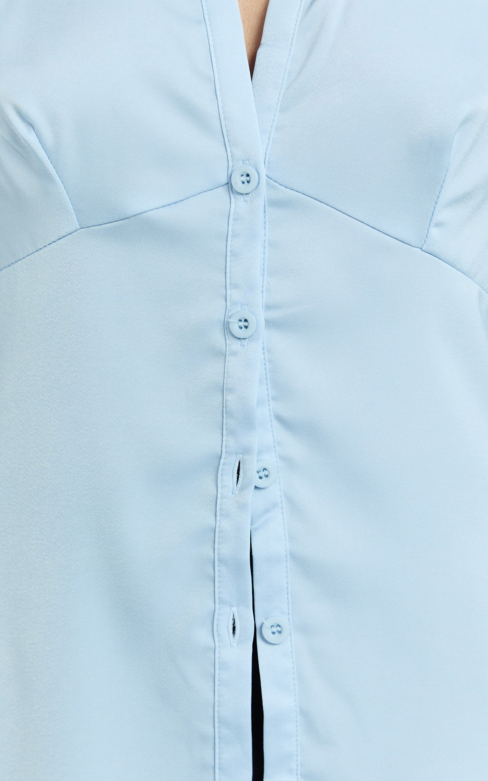 Natalie Top - Button Up Flared Sleeve Shirt in Light Blue
