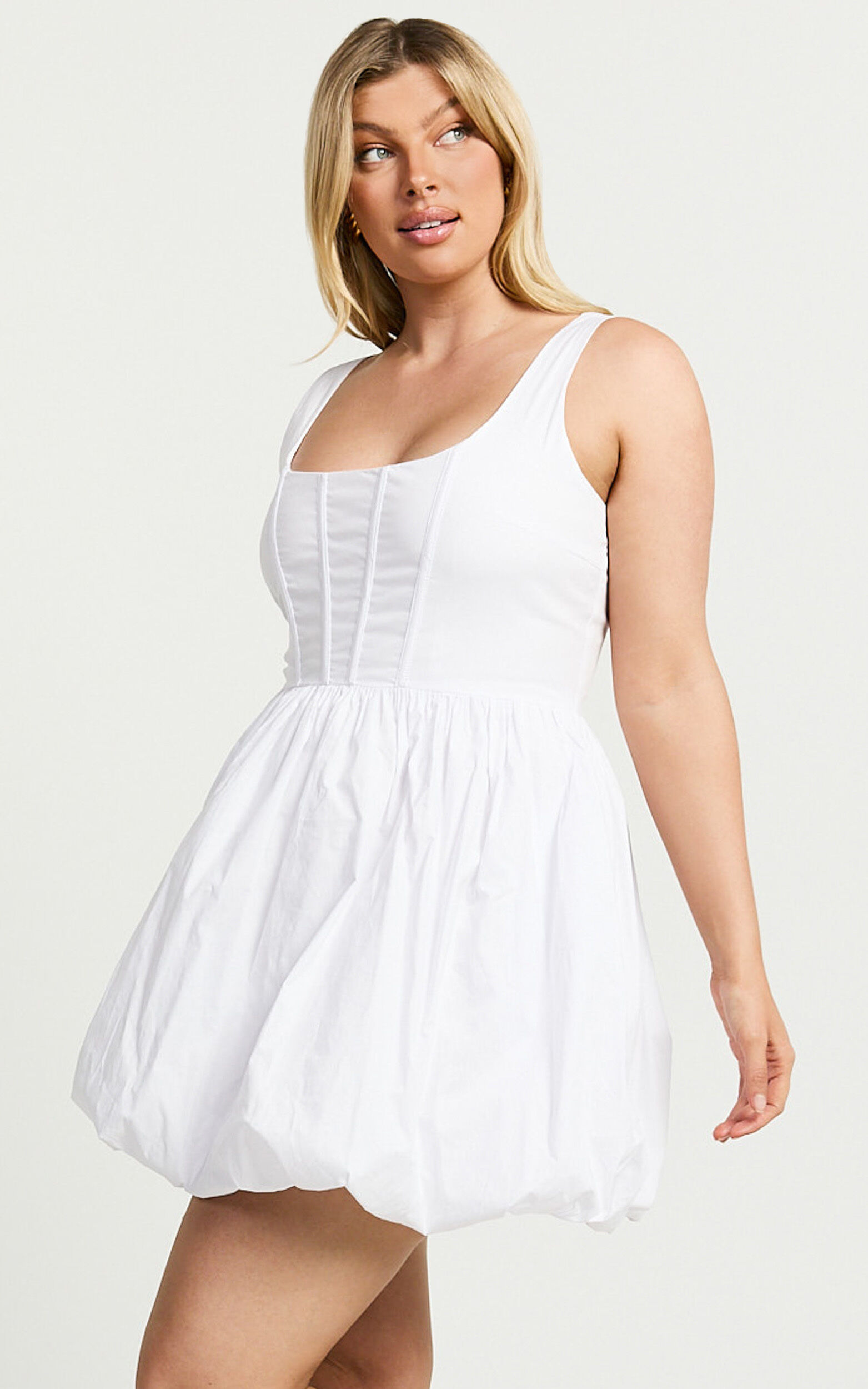 Brianda Mini Dress - Corset Bodice Bubble Hem Dress in White