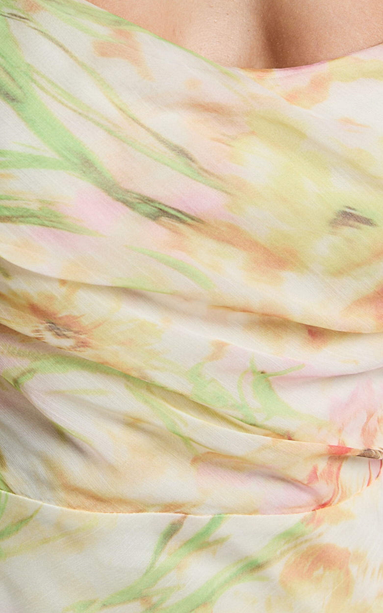 Alessa Midi Dress - Tie Strap Cowl Neck Slip Dress in Yelllow Floral Print