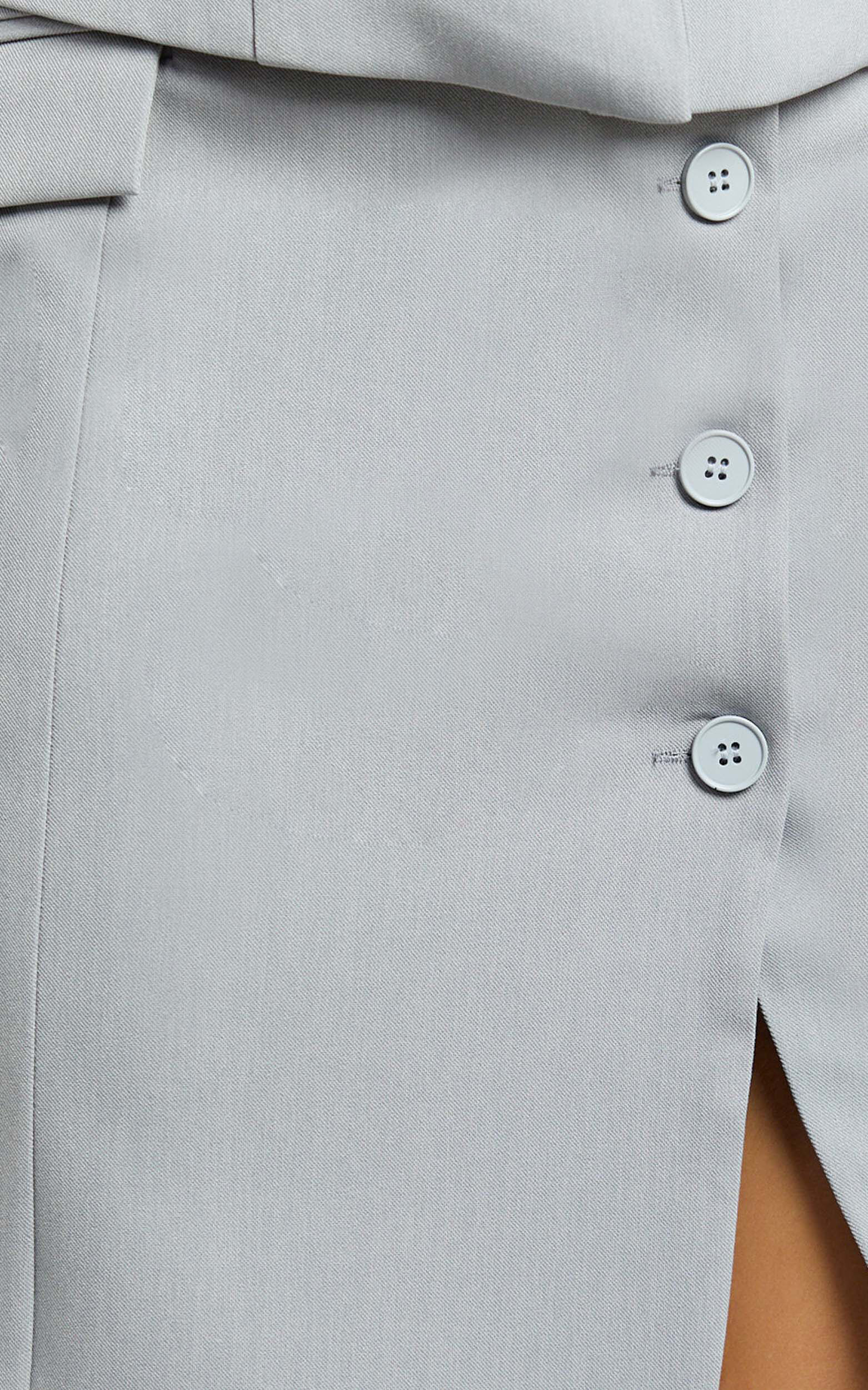 Baylee Midi Skirt - Wrap Front Side Split Skirt in Grey