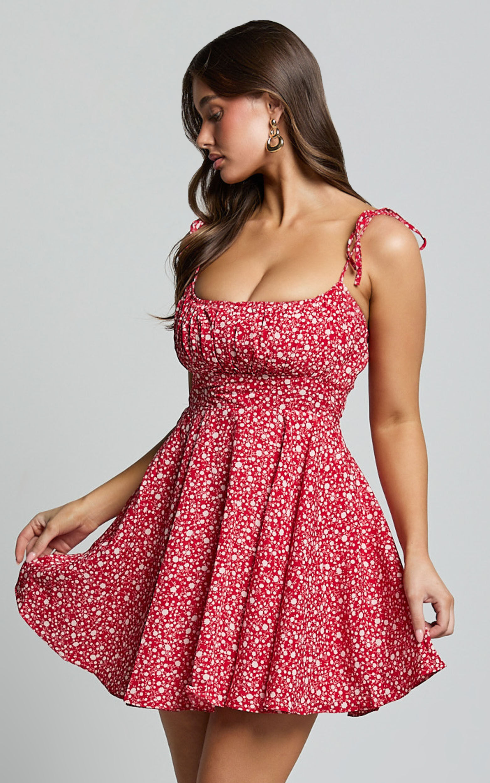 Summer Jam Mini Dress - Strappy Slip Dress in Red Floral Print