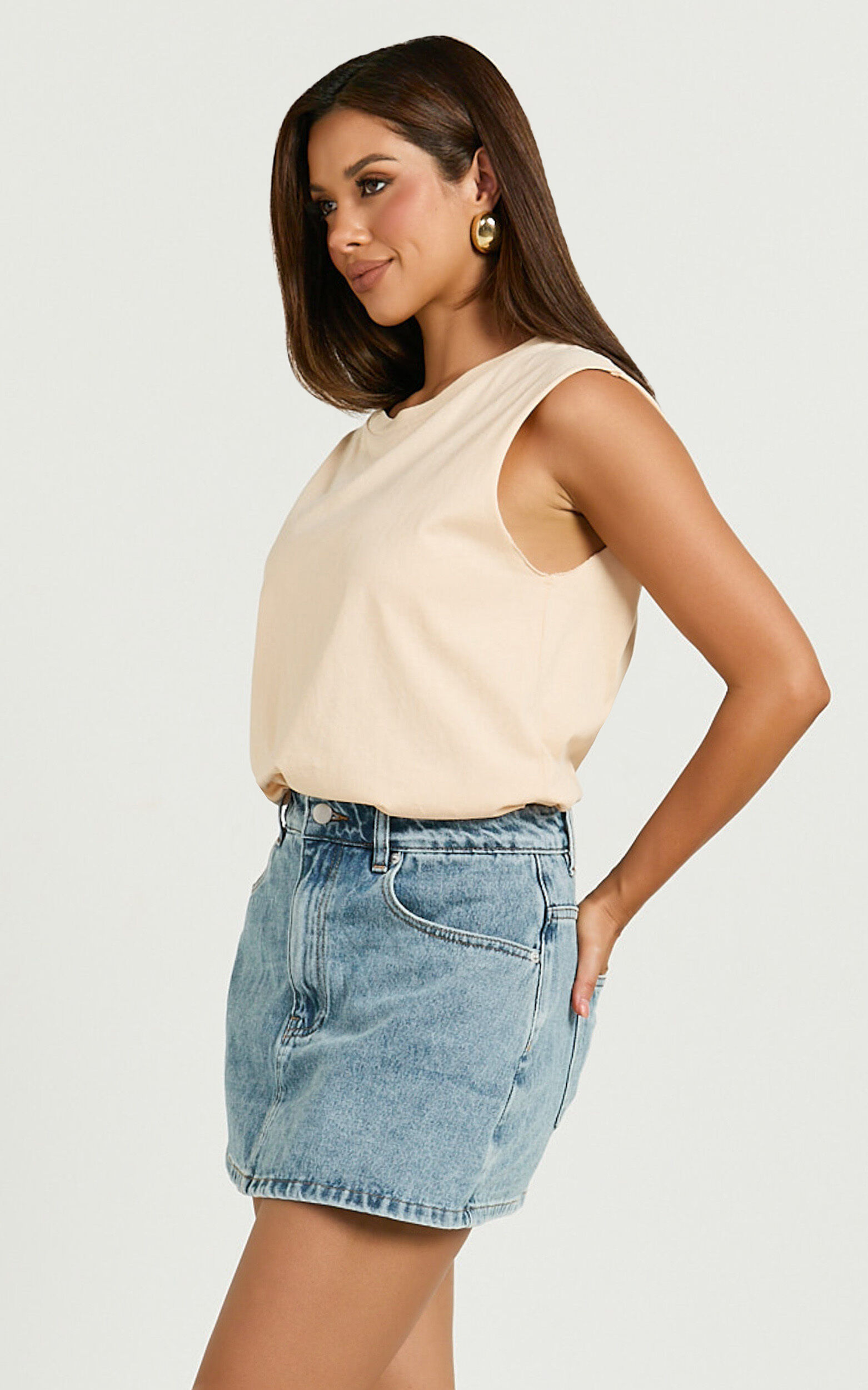 Gia Tee - High Neck Tshirt in Nude