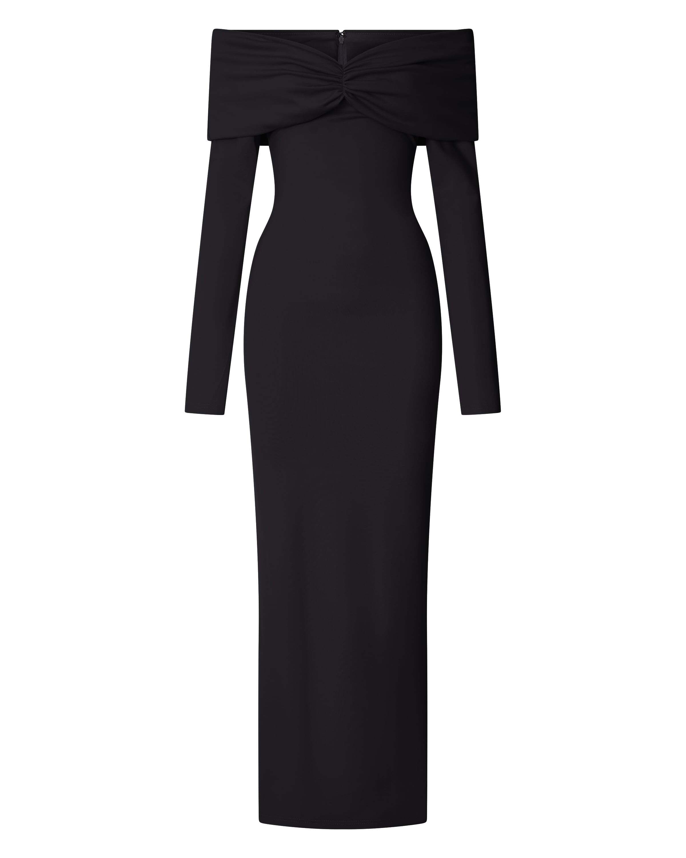 Rani Maxi Dress - Off Shoulder Long Sleeve Bodycon Dress in Black