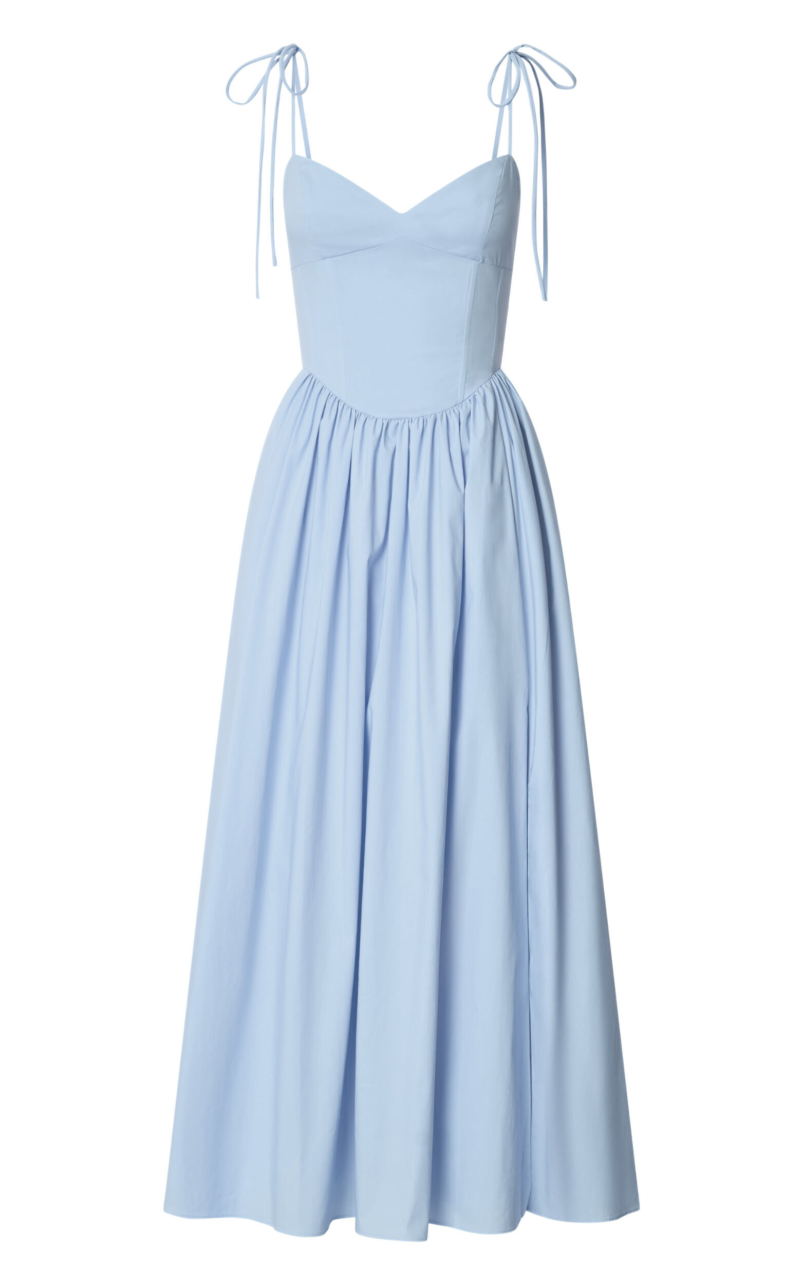 Holly Midi Dress - Corset Lace Up Dress with Split in Soft Blue