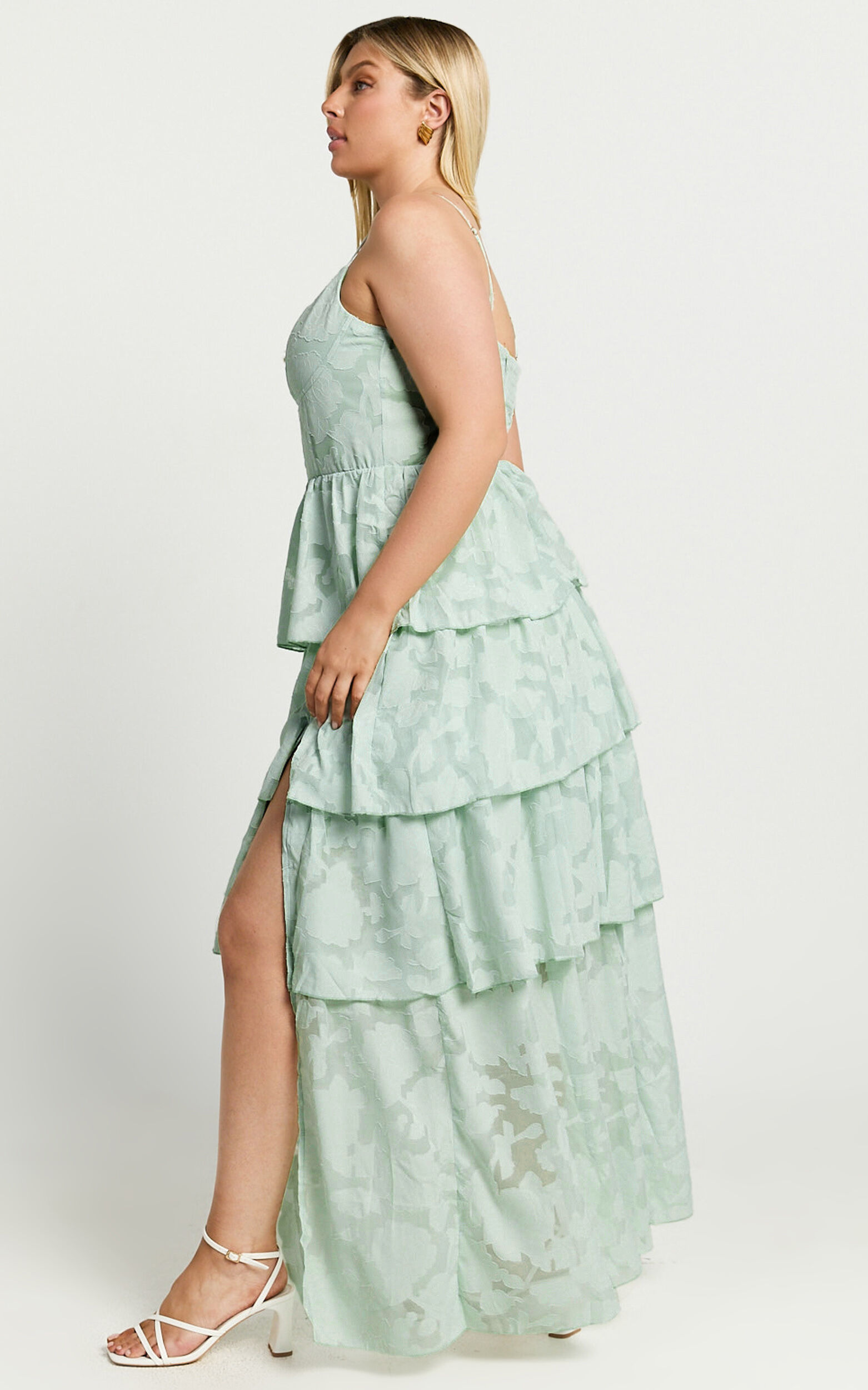 Janezkie Maxi Dress - Femme Tiered Jacquard Formal Dress in Mint