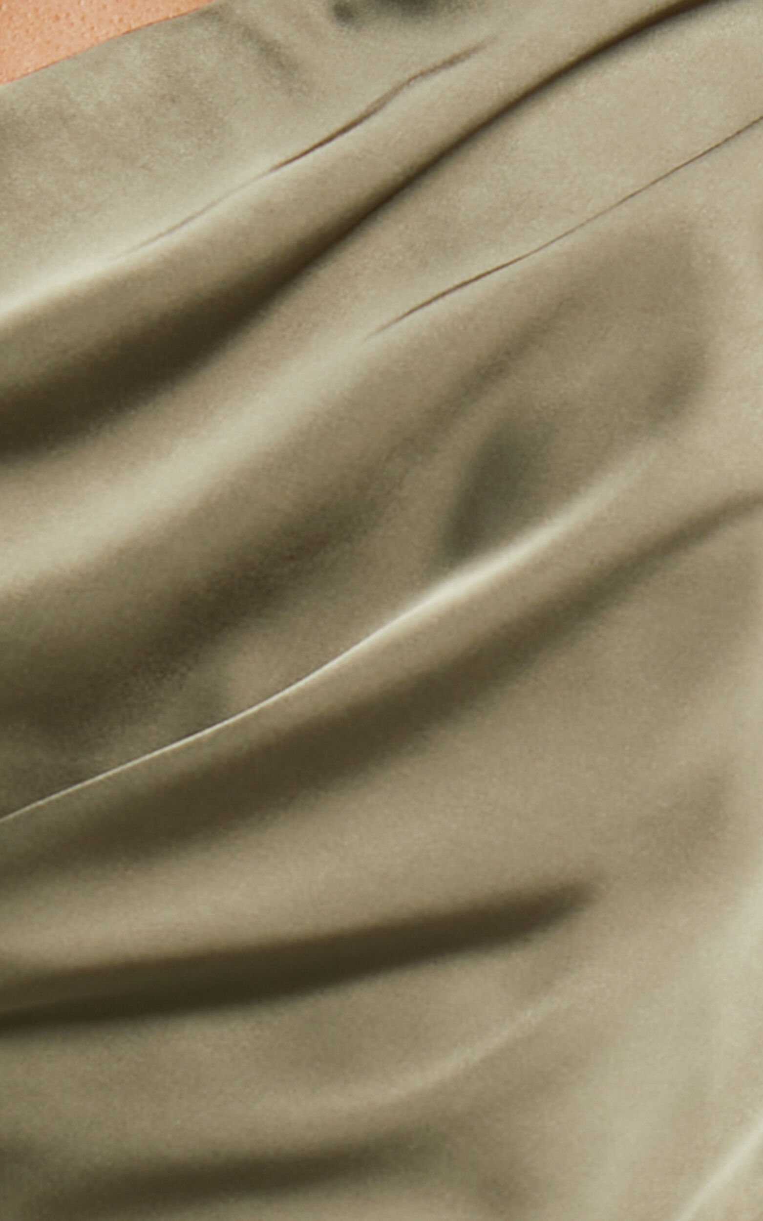 Jaylani Midi Dress - One Shoulder Thigh Split Gathered Satin Dress in Dark Olive