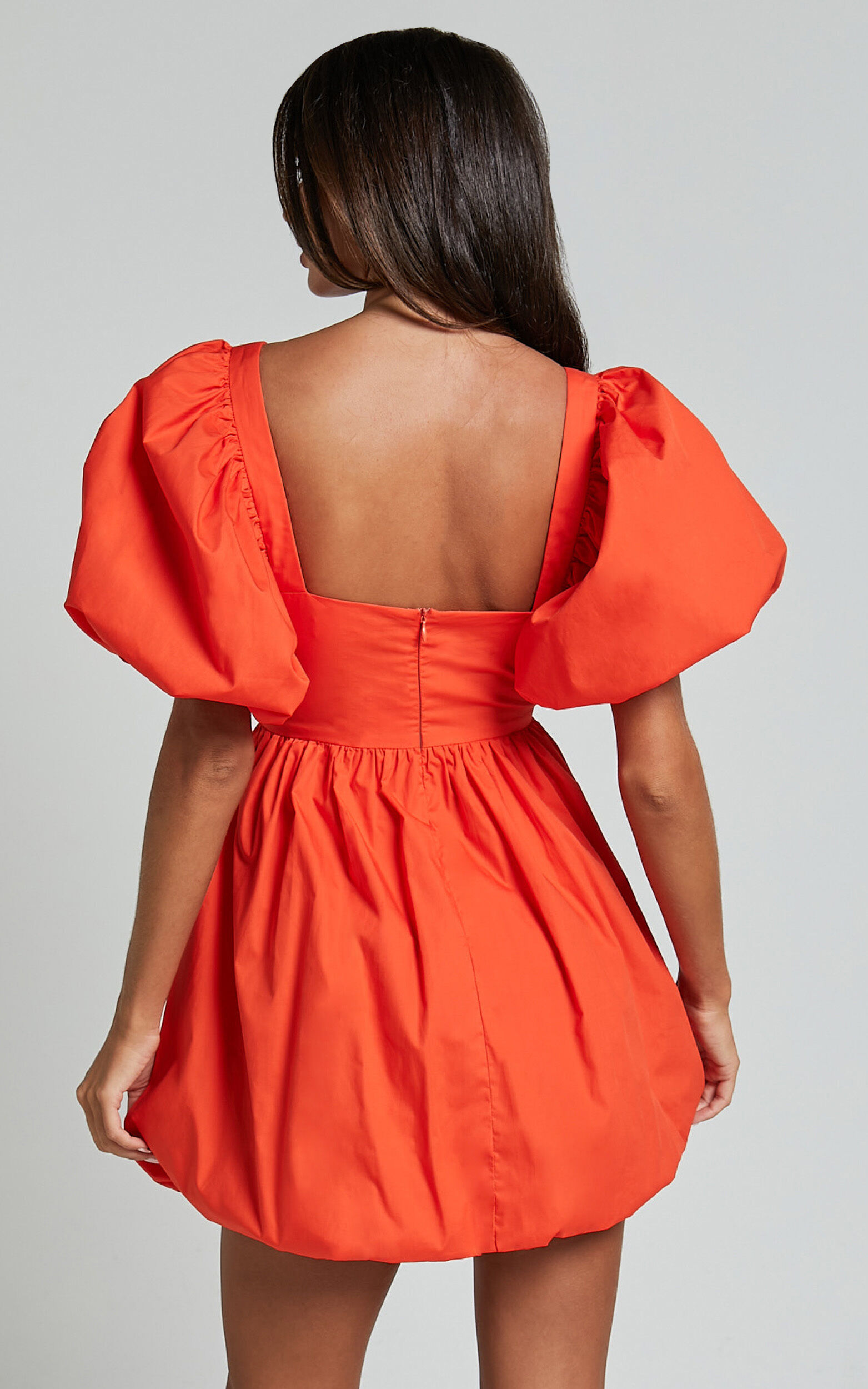 Tamara Mini Dress - Short Puff Sleeve Ruched Dress in Orange