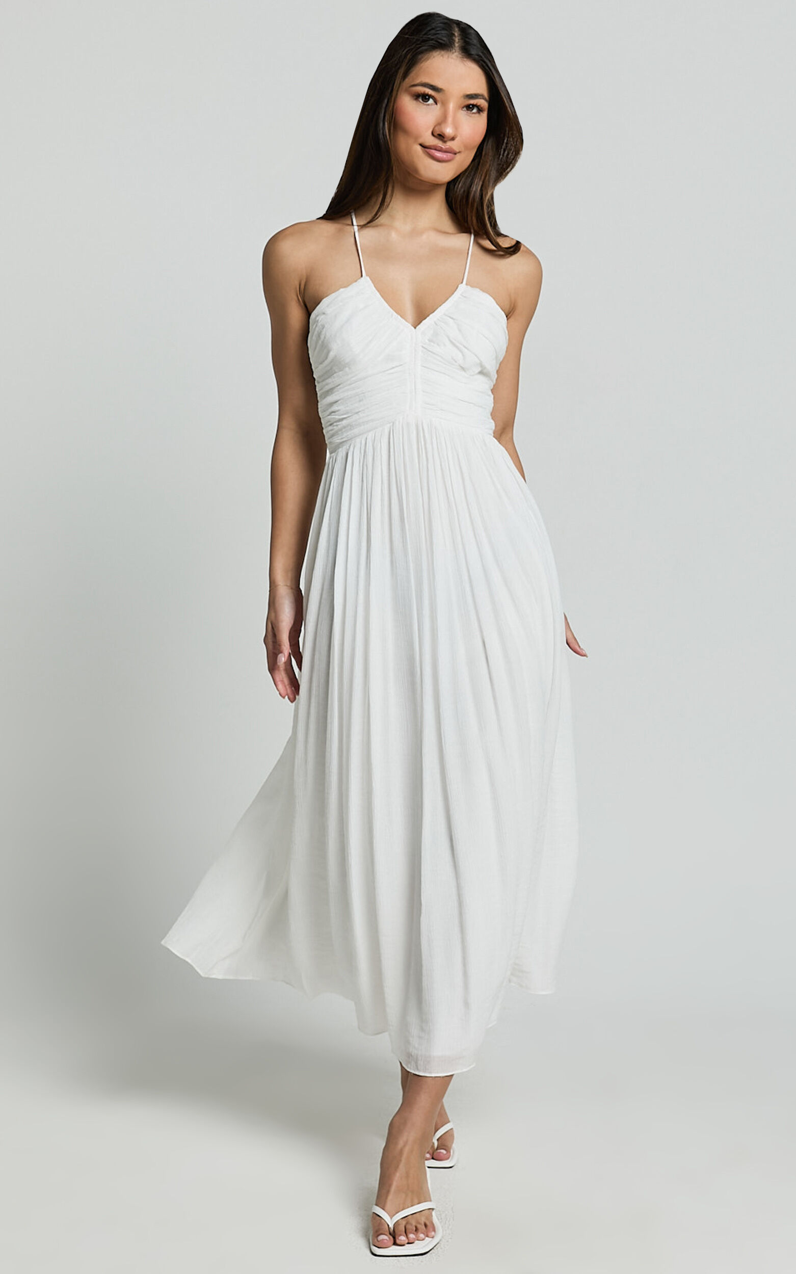 Roza Midi Dress - Ruched Bodice Dress in White