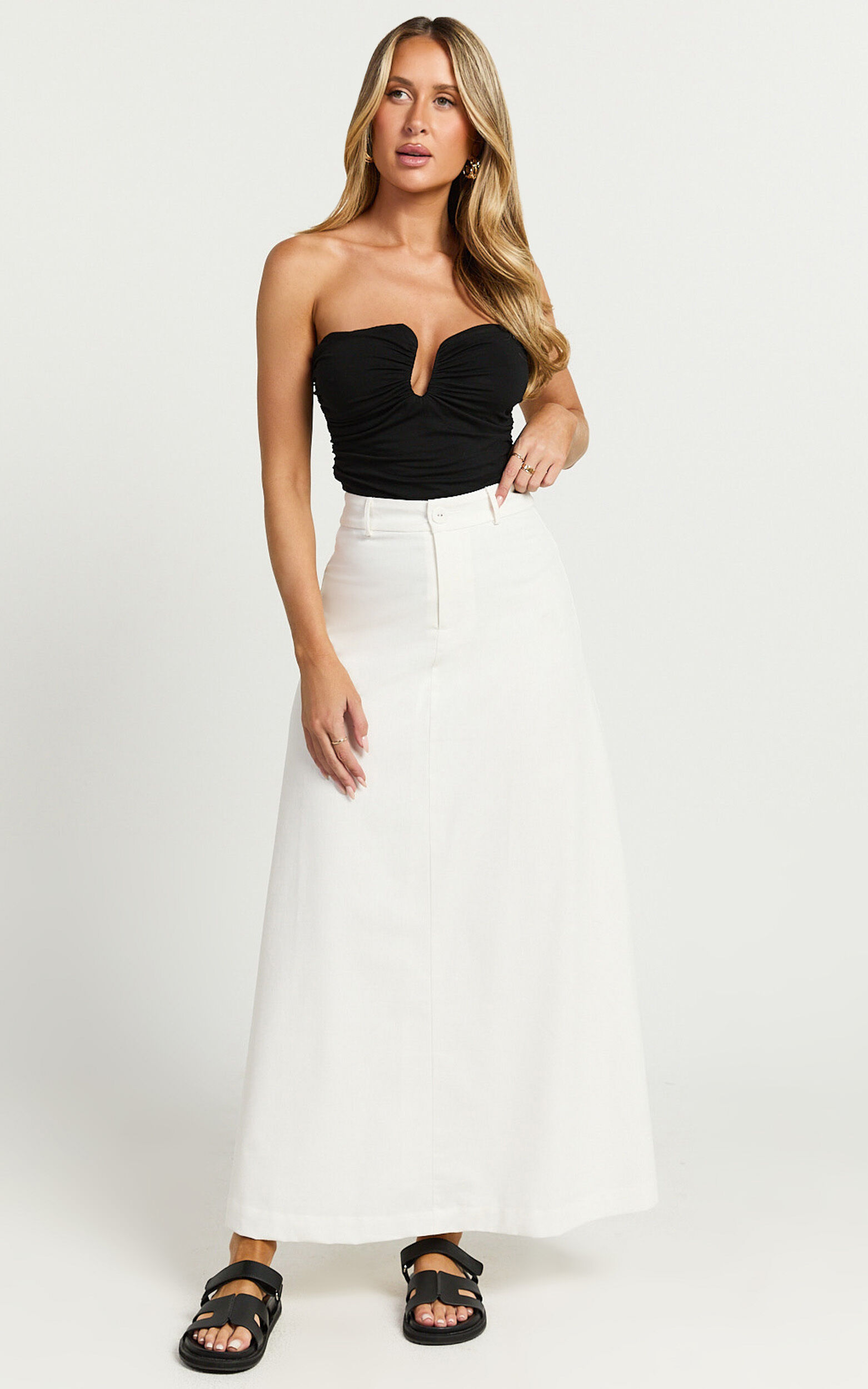 Benjie Maxi Skirt - Tailored Linen High Waisted A Line in White