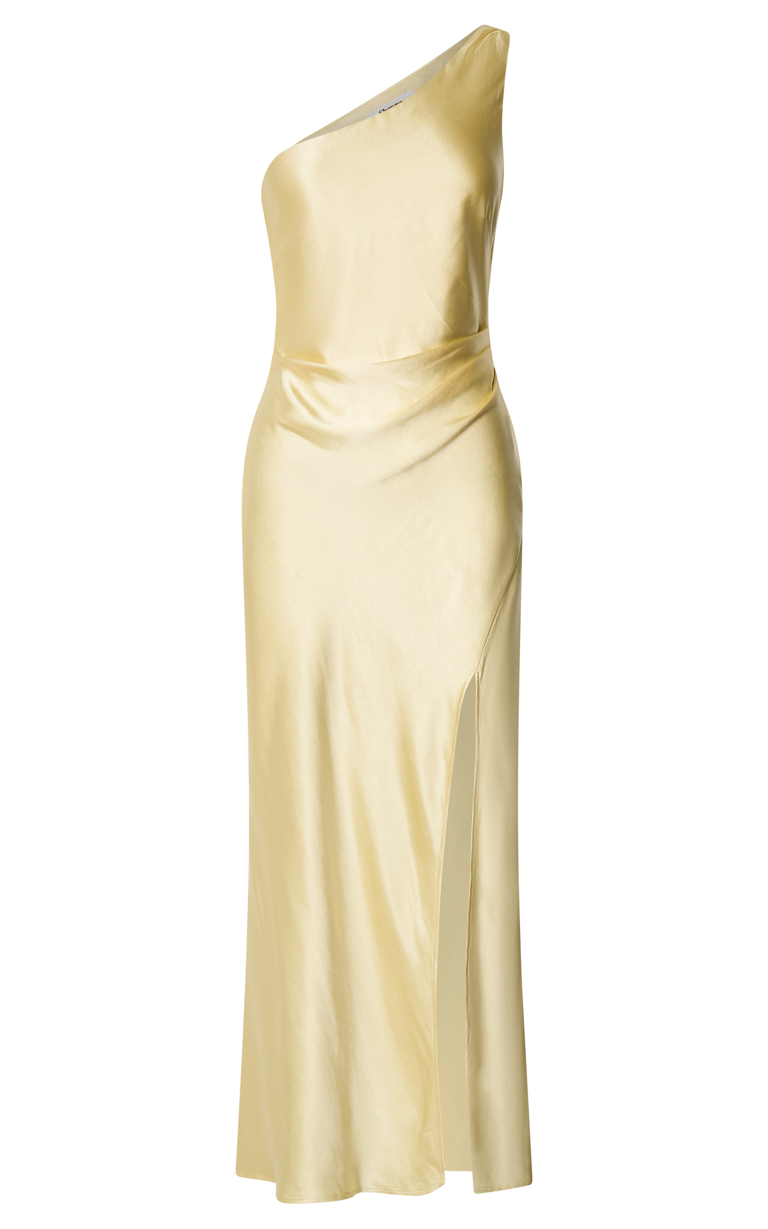 Isla Maxi Dress - Satin One Shoulder Side Split Dress in Lemon
