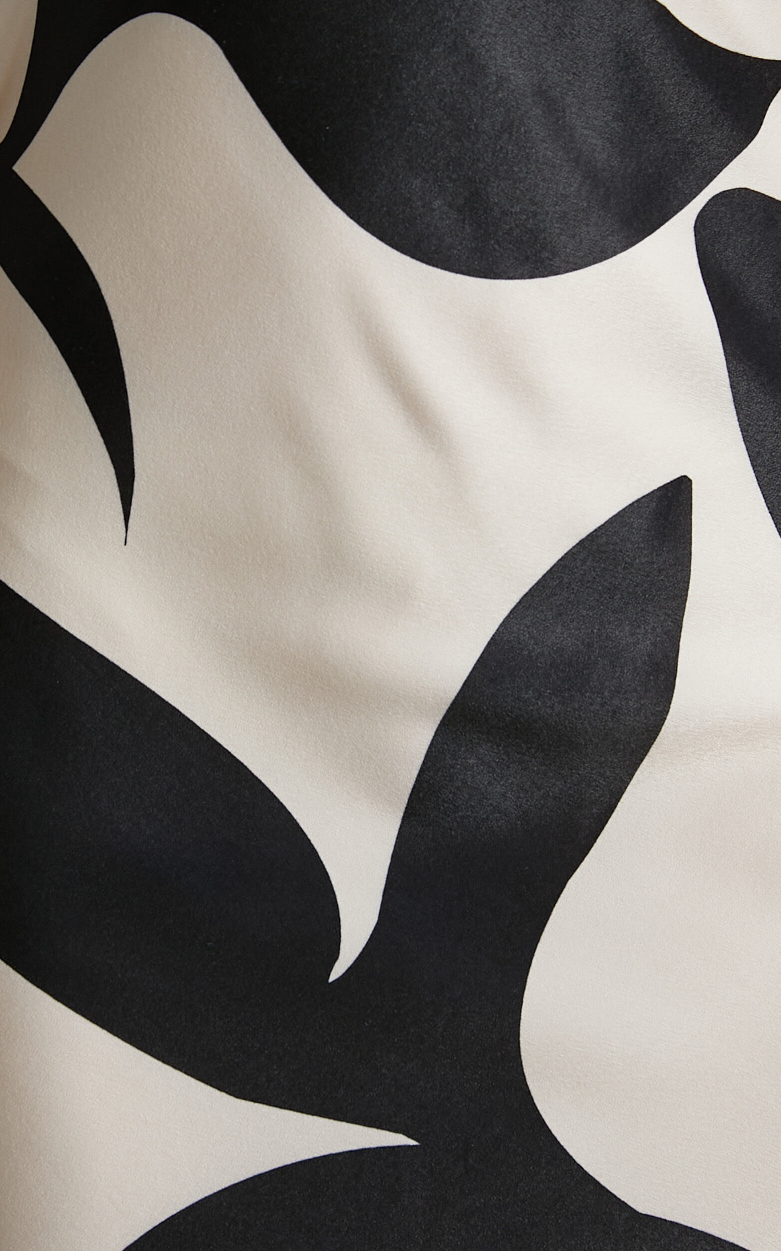Madelyn Midi Dress - Strapless Palm Print Satin Dress in Cream and Black Shadow Print