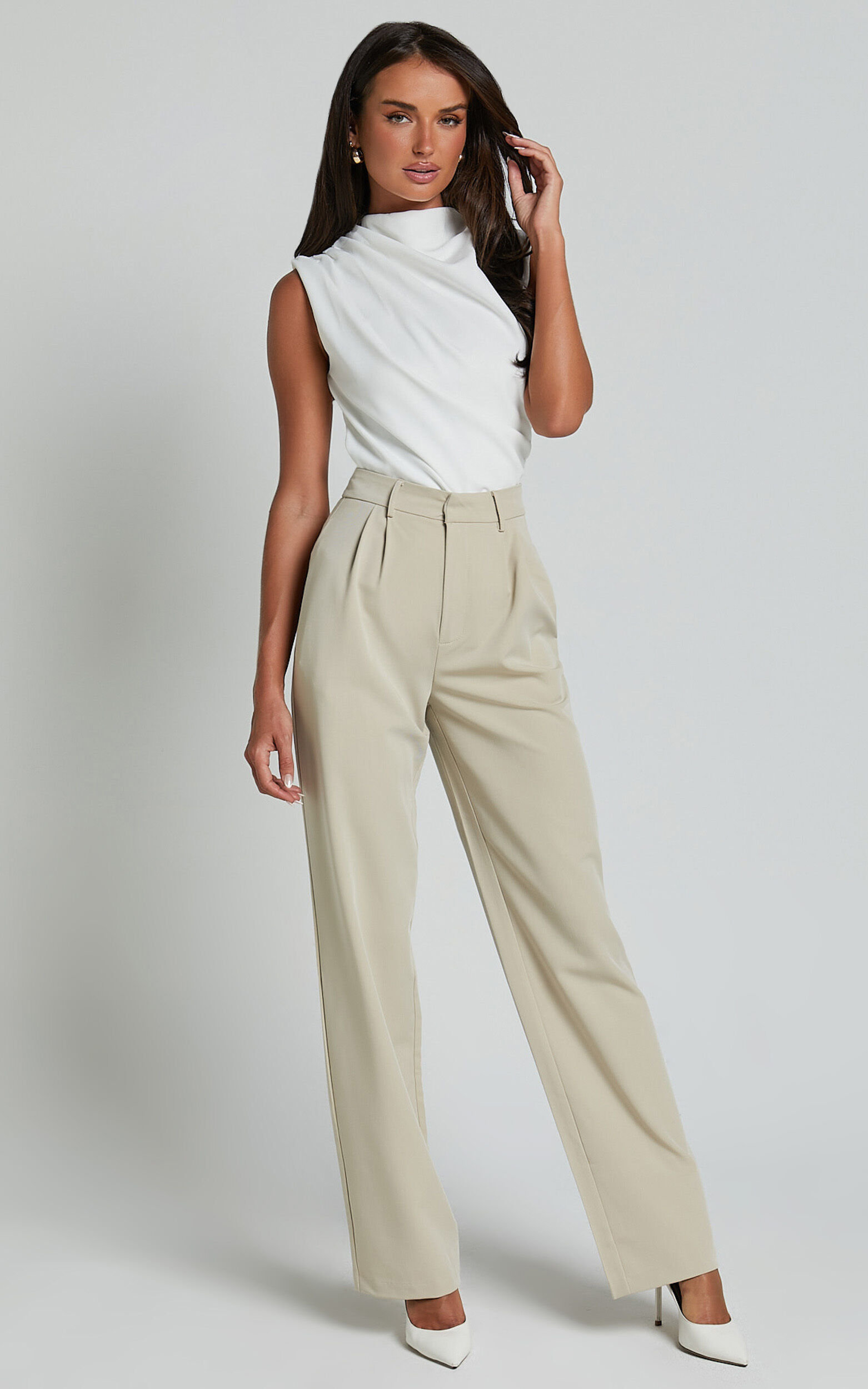 Erin Top - Jersey Crepe High Neck Asymmetric Tank in White