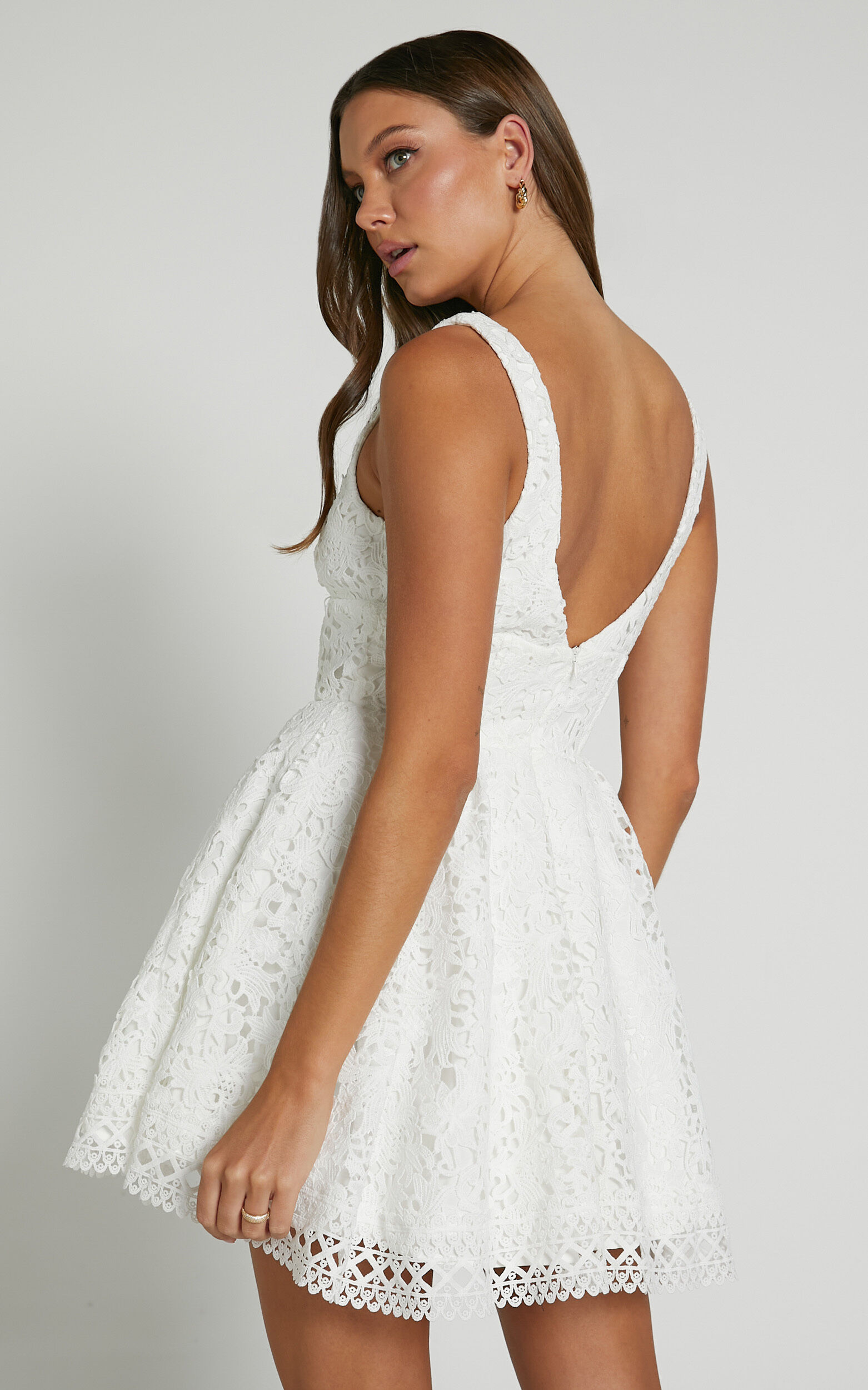 Lilia Mini Dress - Corset Scoop Neck Fit And Flare Dress in White