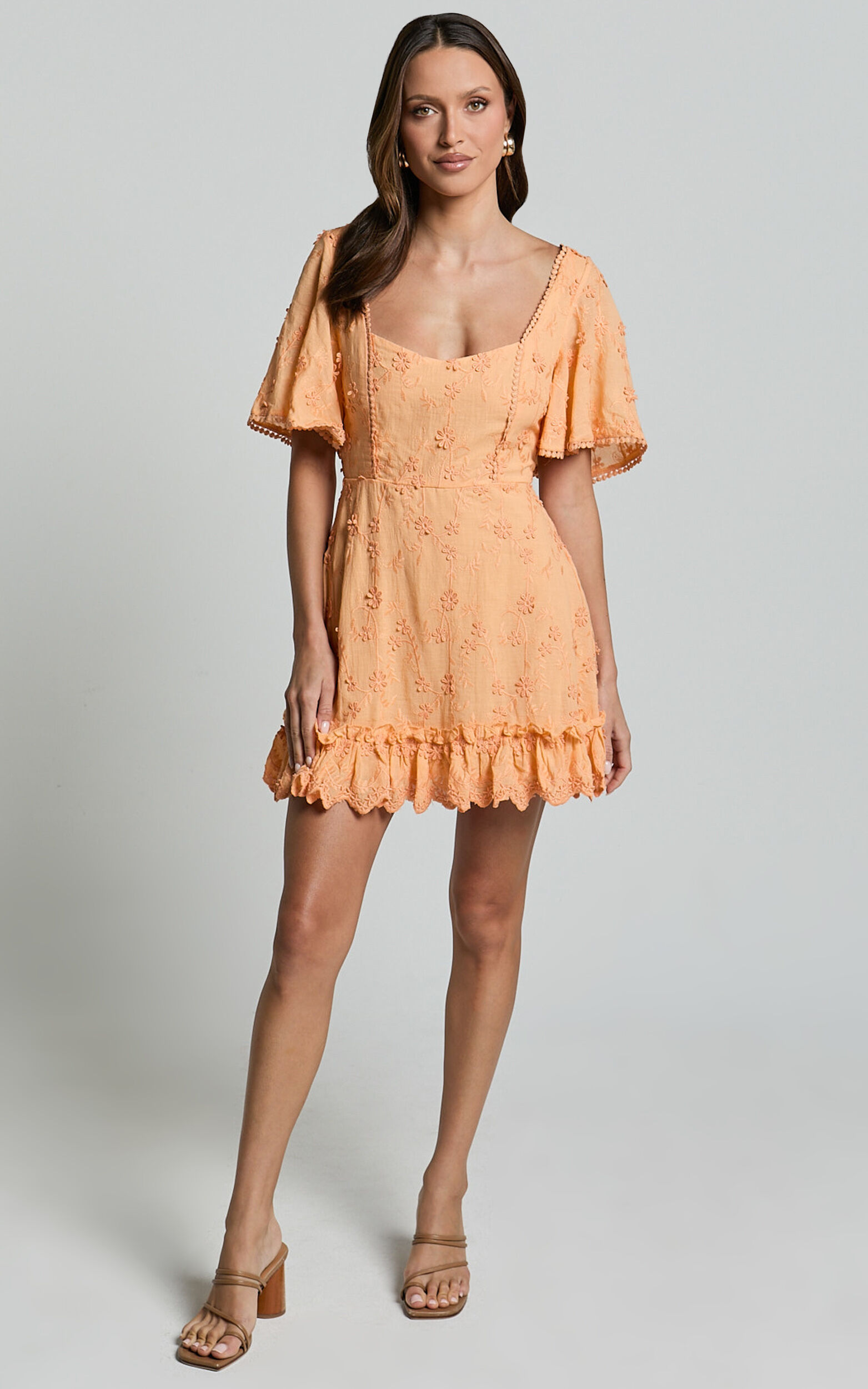 Fancy A Spritz Mini Dress - Square Neck Dress in Peach Fuzz