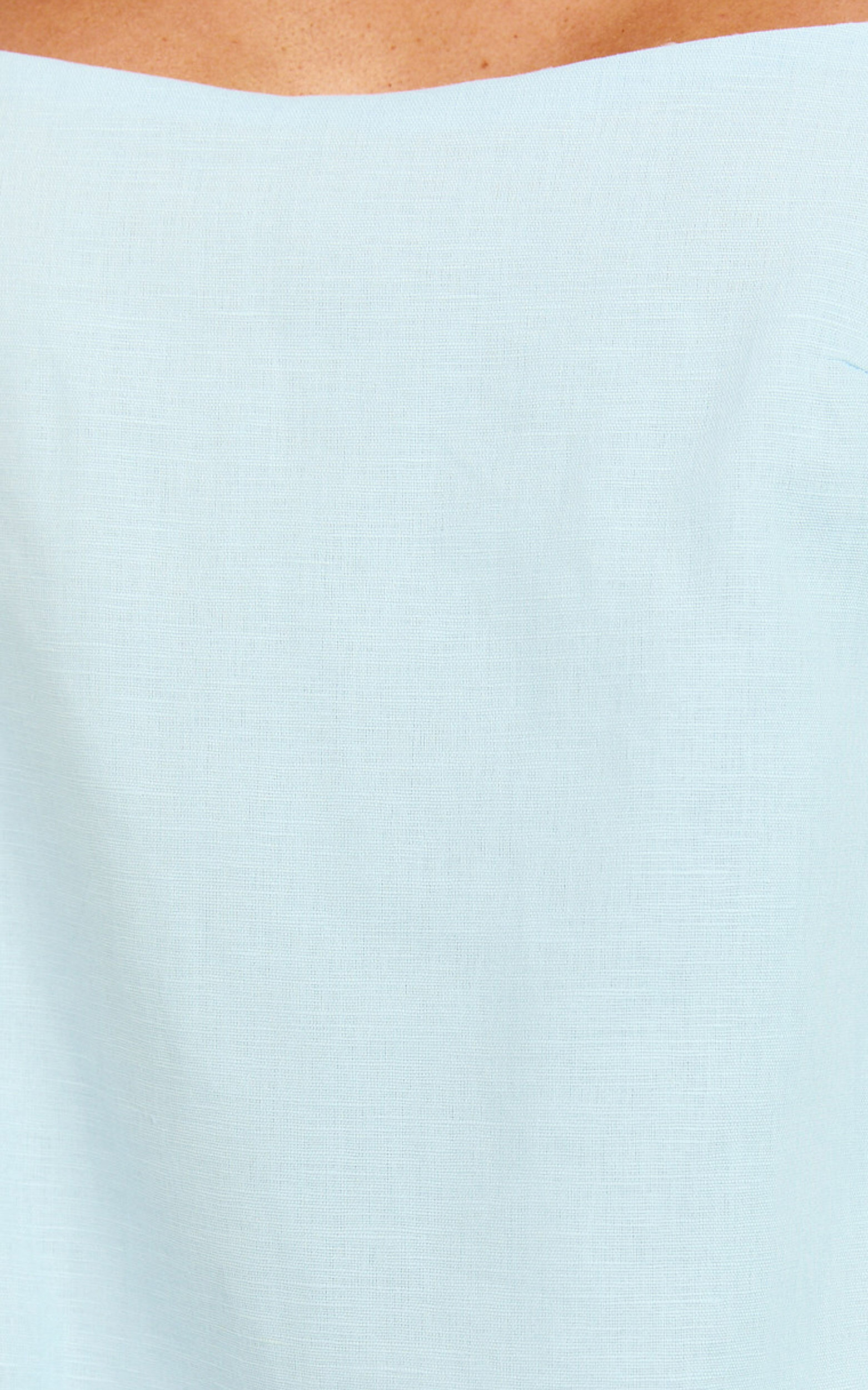 Mavie Mini Linen Dress - Linen Strappy Shift Dress in Soft Blue