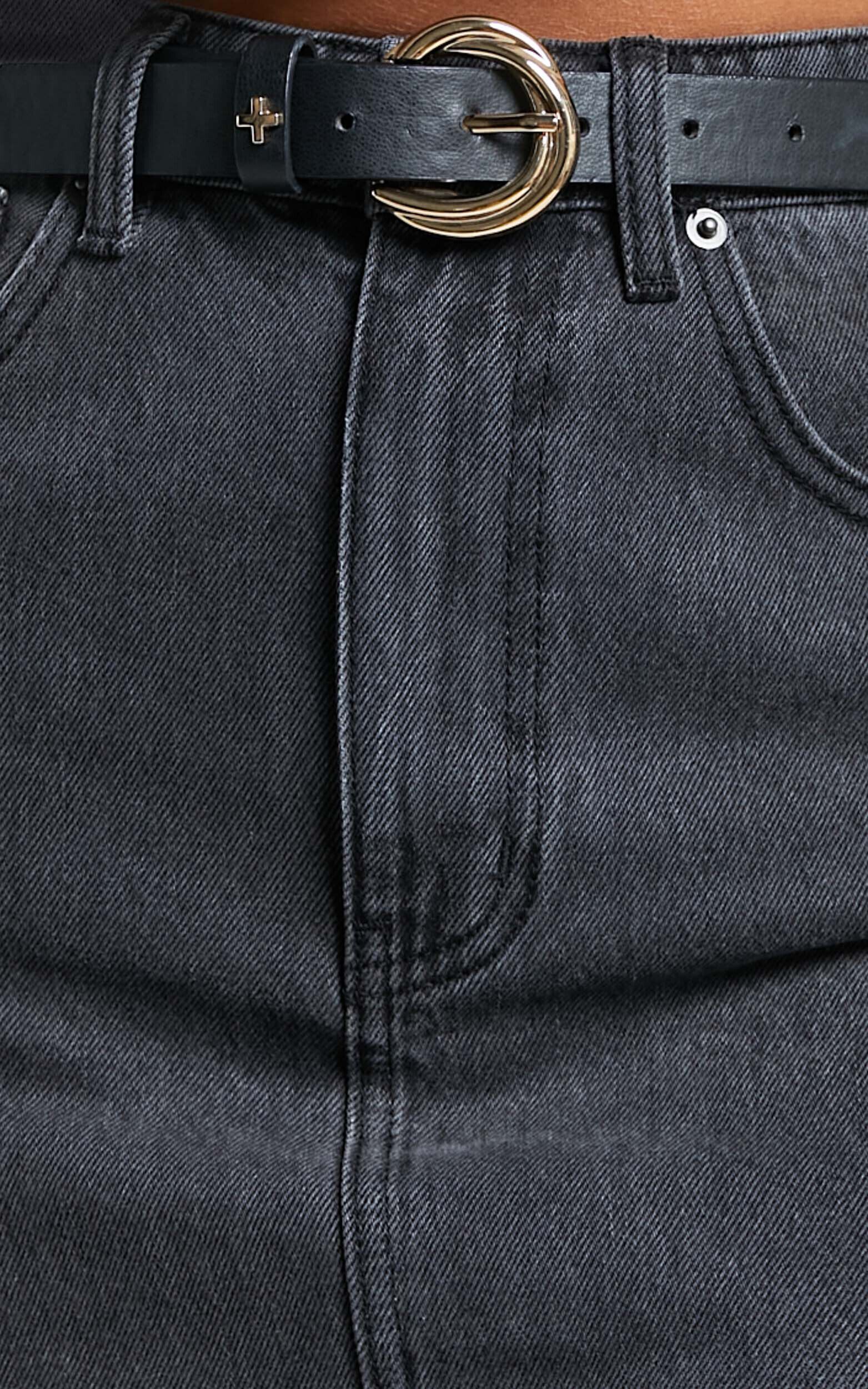 Adan Mini Skirt - Recycled Cotton Frayed Hem Denim Skirt in Black