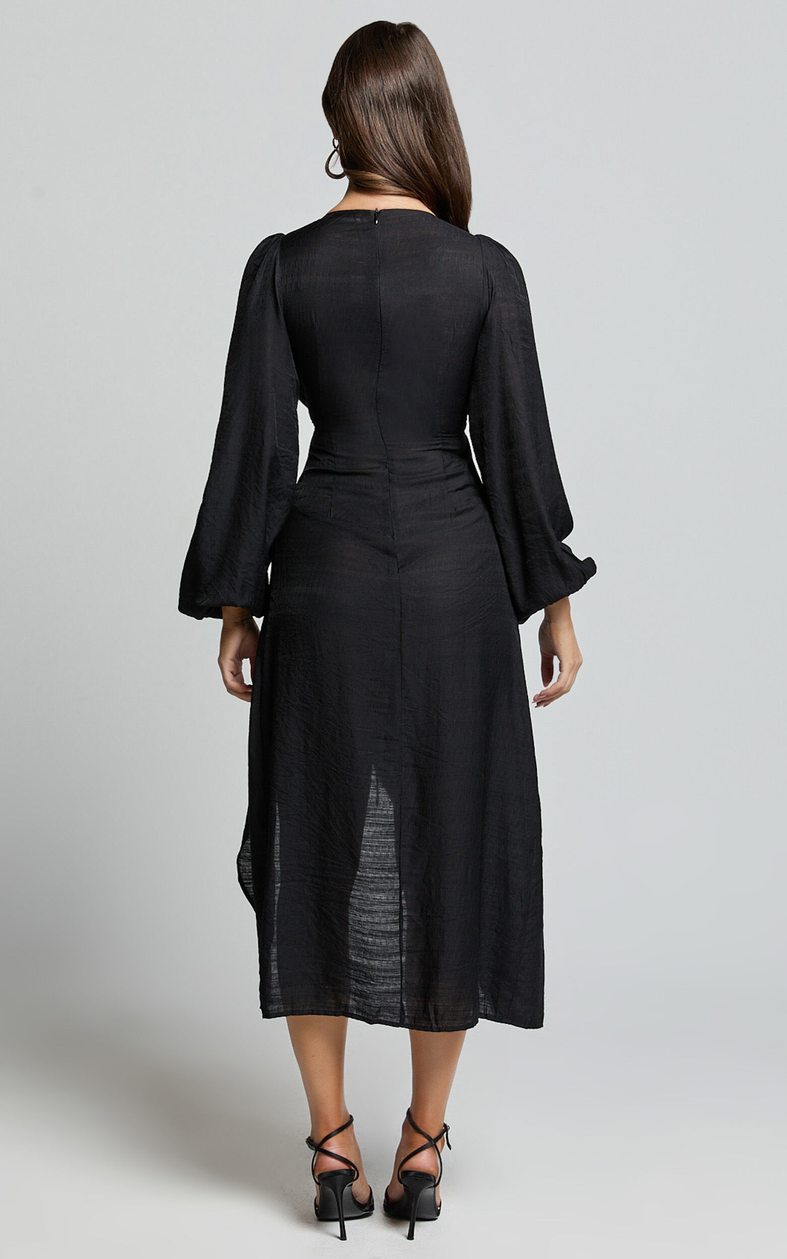 Demieh Midi Dress - Front Cut Out Long Sleeve Dress in Black