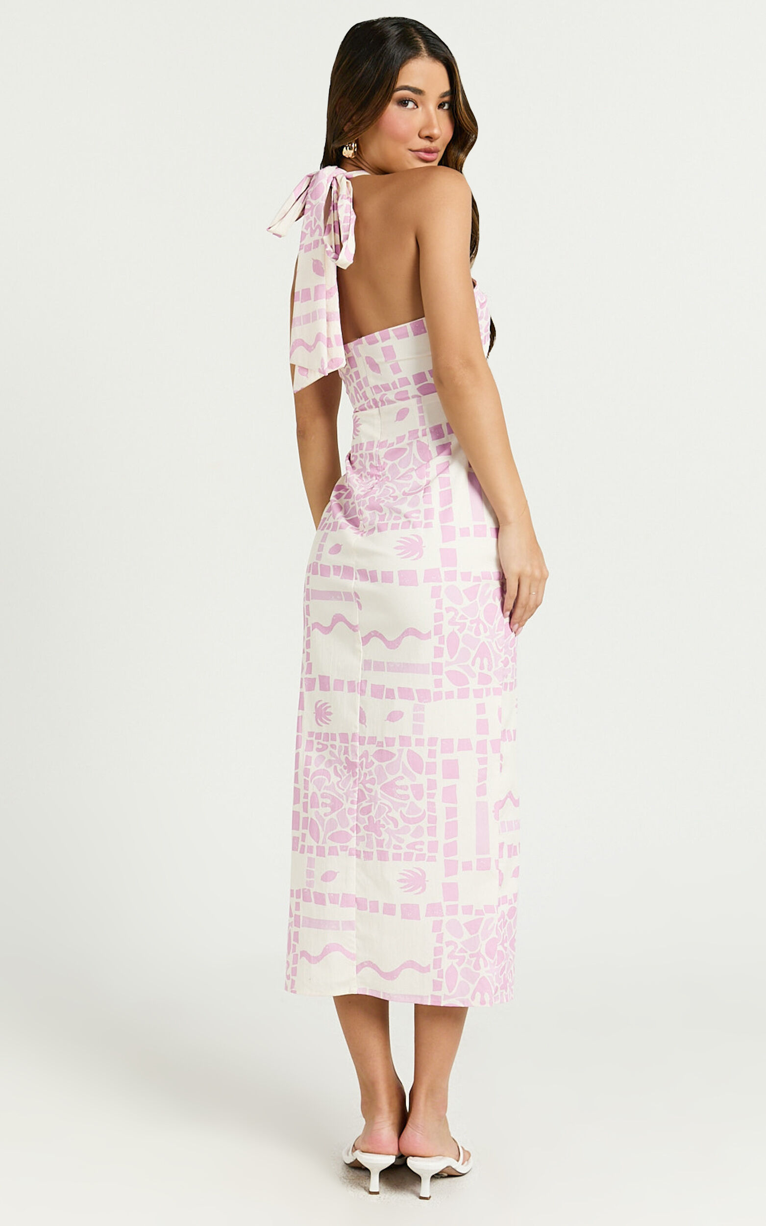 Amalie The Label - Lana Halter Corset Midi Dress in Mosaic Paradise Print