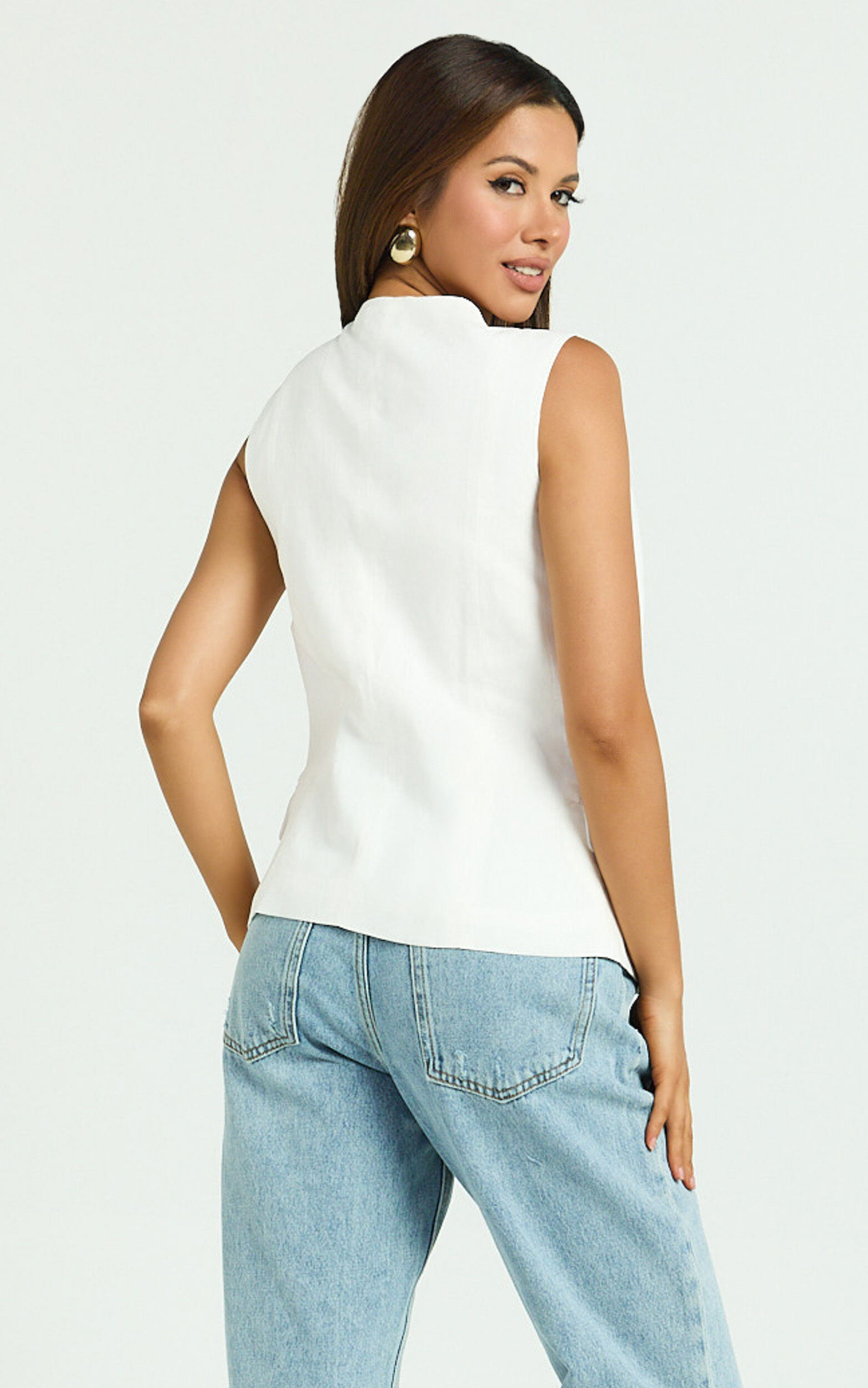 Katia Top - Tie Front V Neck Top in White
