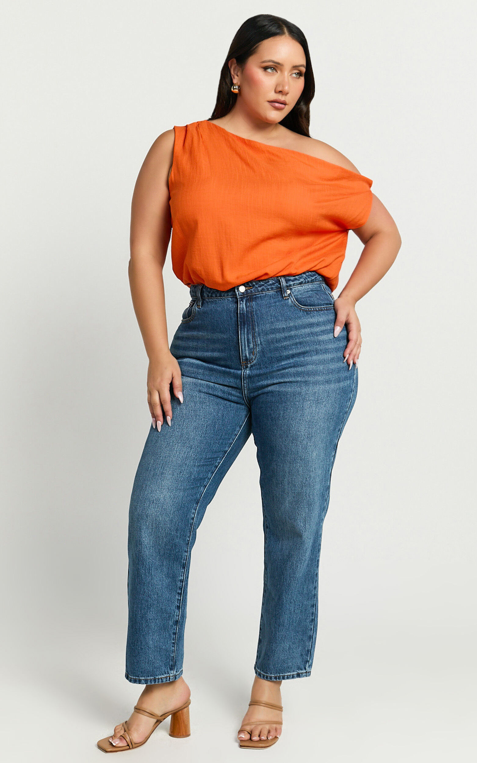 Mabel Bodysuit - Asymmetrical Neckline One Shoulder in Orange