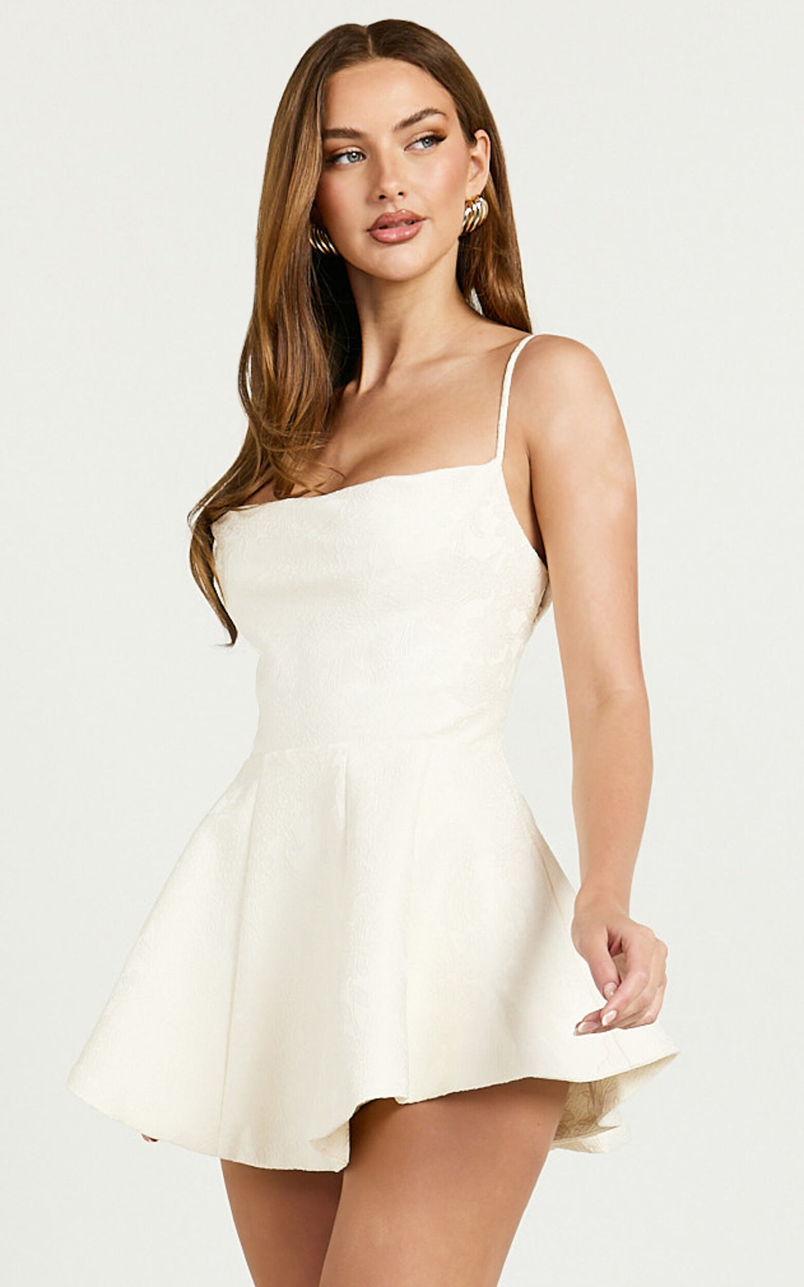 Giselle Playsuit - Cowl Neck Flare Skirt Playsuit in Cream