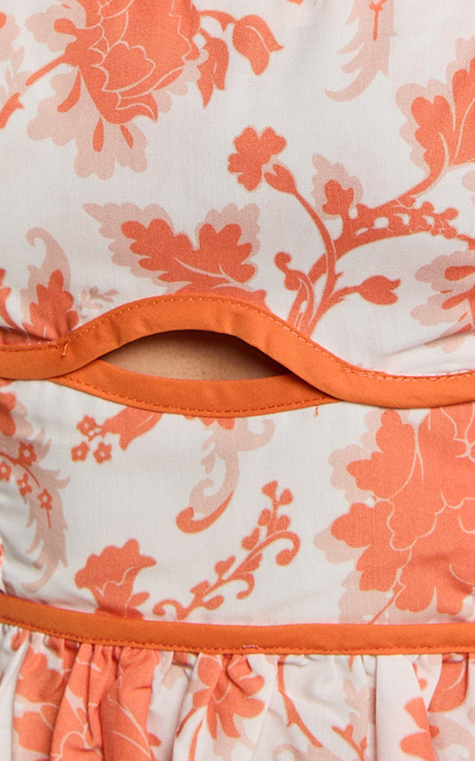 Chira Midi Dress - Front Cut Out Thigh Split Dress in Orange Floral