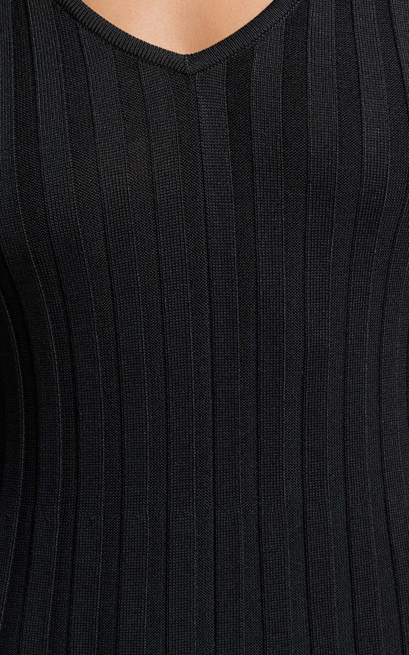 Astra Midi Dress - V Neck Long Sleeve Knit Dress in Black