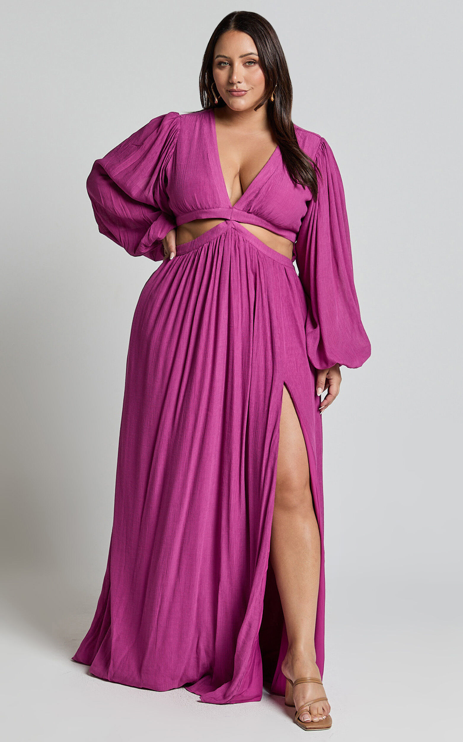 Paige Maxi Dress - Side Cut Out Balloon Sleeve Dress in Orchid