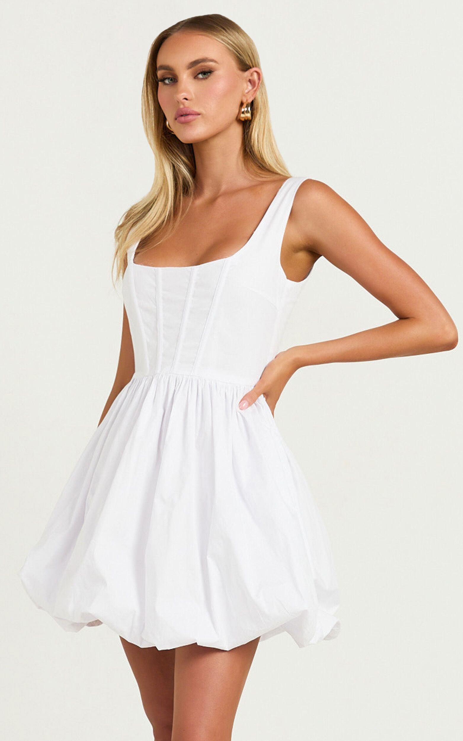 Brianda Mini Dress - Corset Bodice Bubble Hem Dress in White