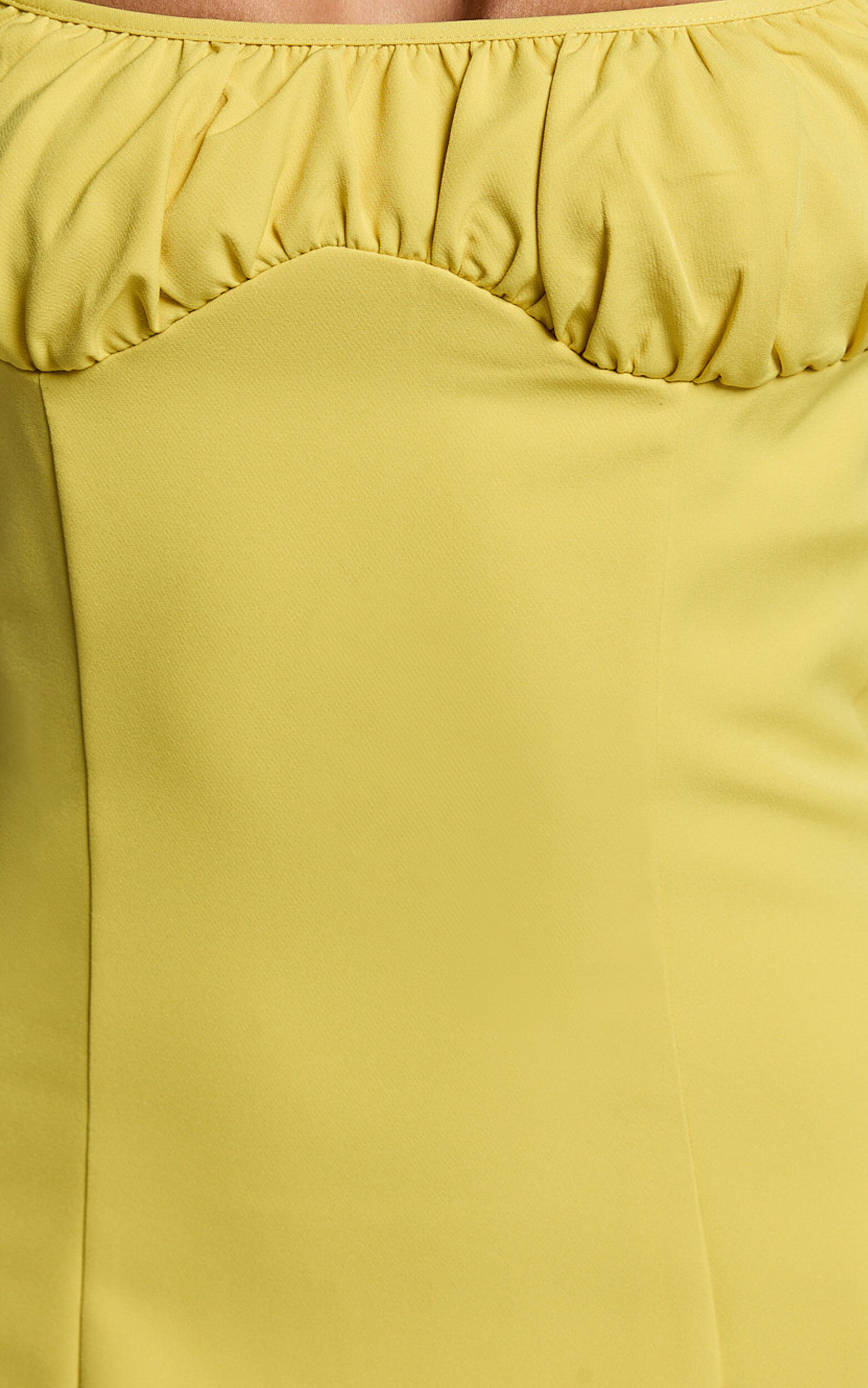 Karina Midi Dress - Ruched Bust Tie Shoulder Fit and Flare Dress in Lemon