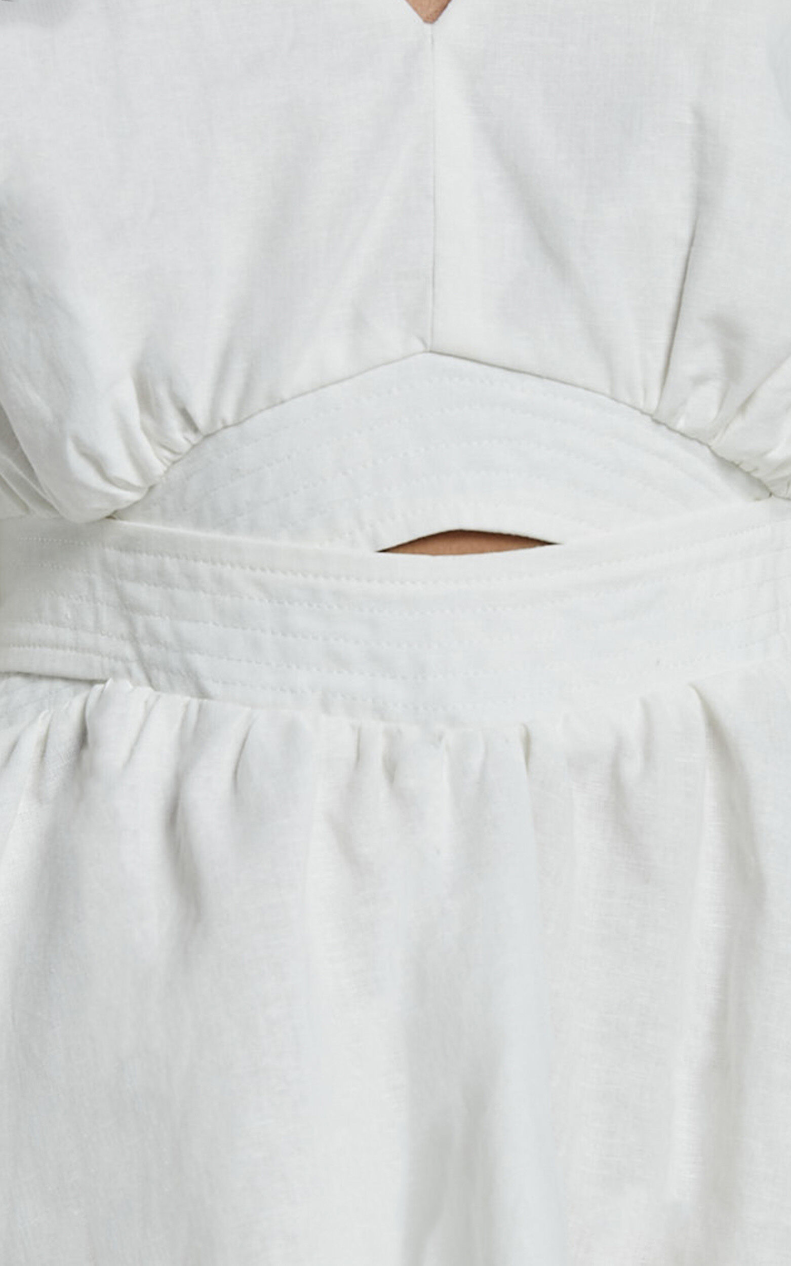 Amalie The Label - Movida Linen Blend Balloon Sleeve Crossover Band Mini Dress in White