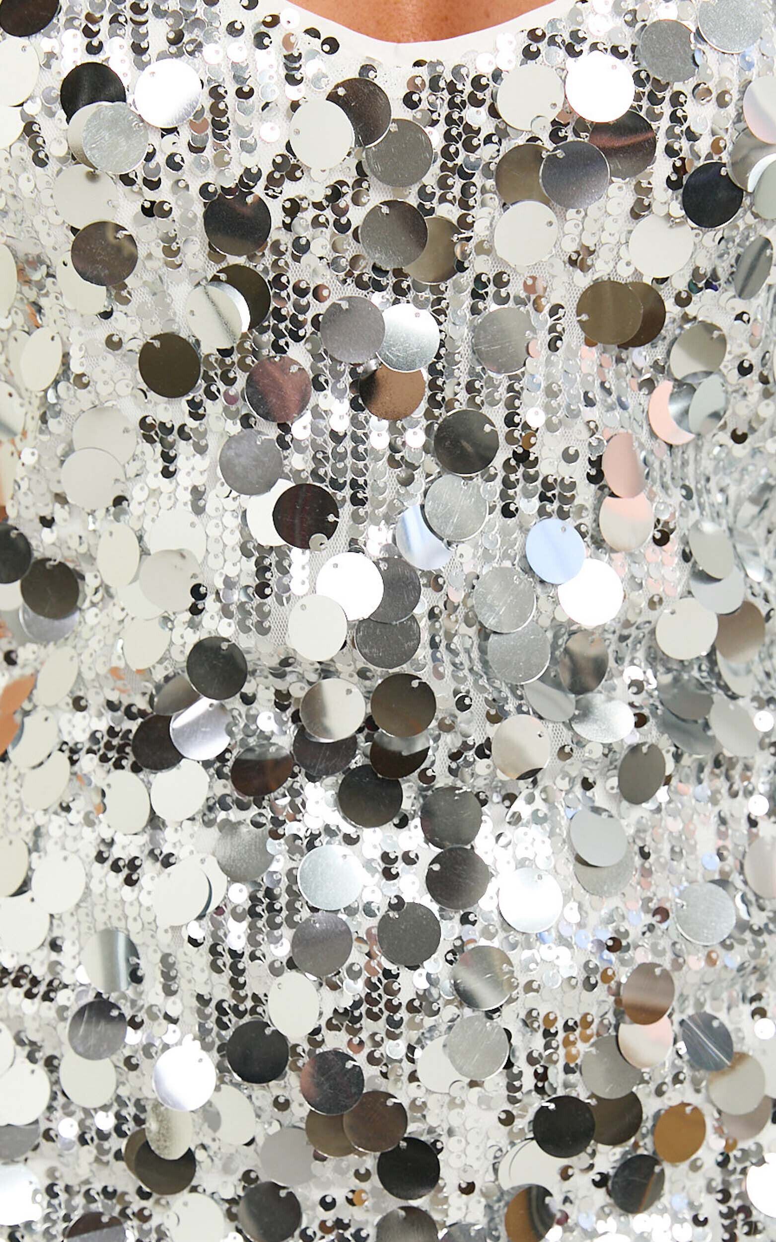 Amore Mini Dress - Sequin V Neck Slip Dress in Silver