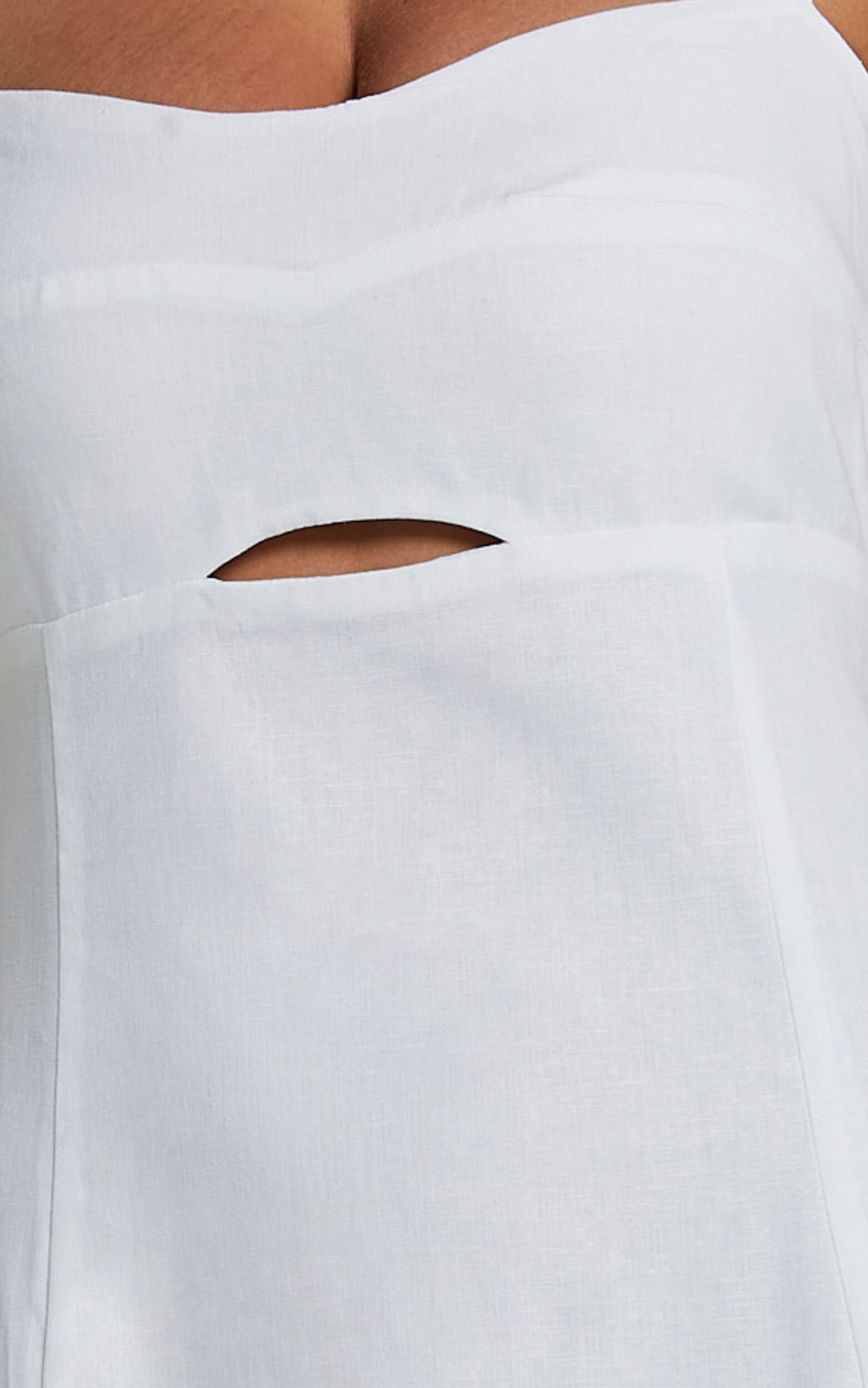 Amalie The Label - Carietta Linen Blend Strappy Sweetheart Cut Out A Line Midi Dress in White