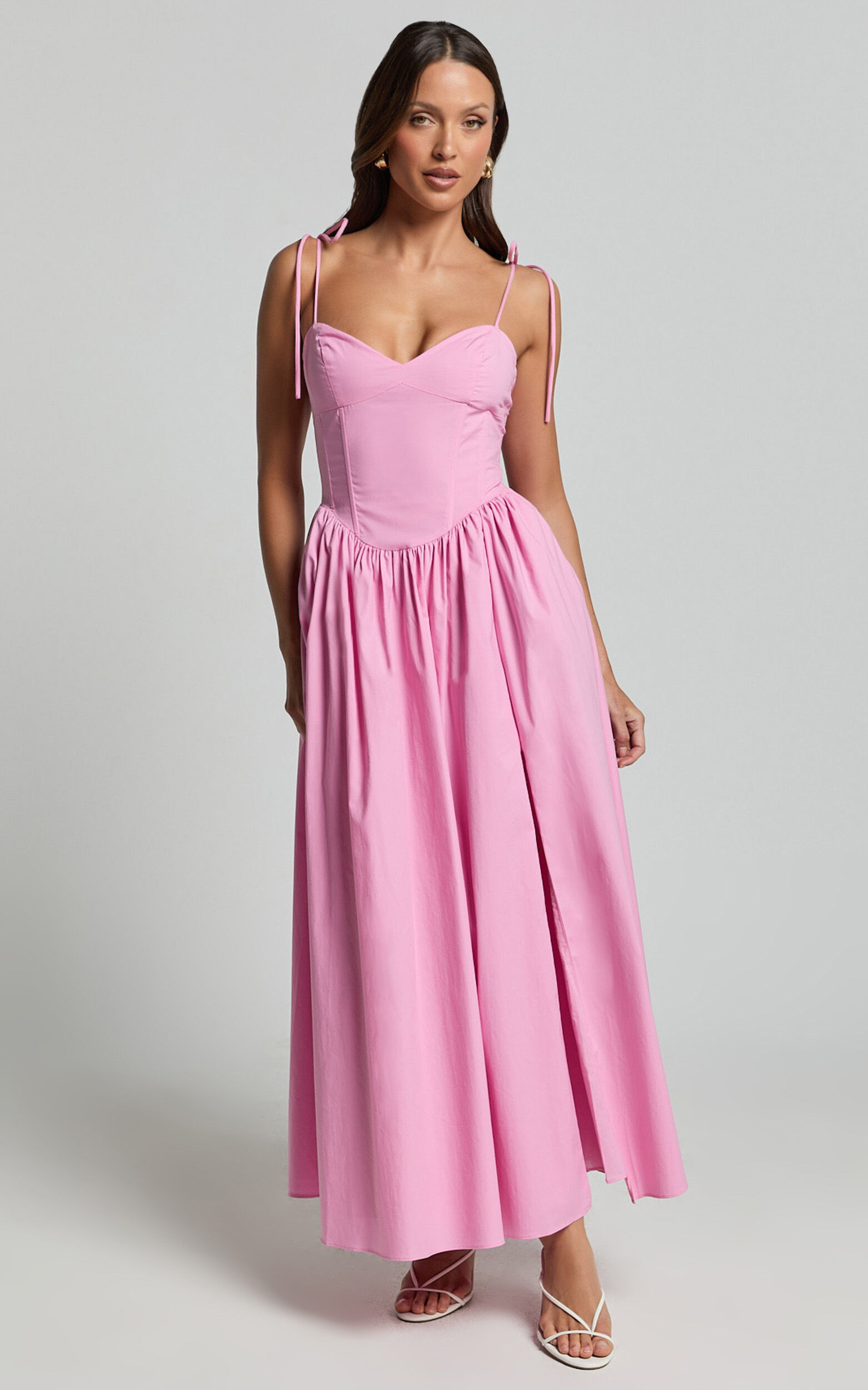 Holly Midi Dress - Corset Lace Up Dress with Split in Musk Pink